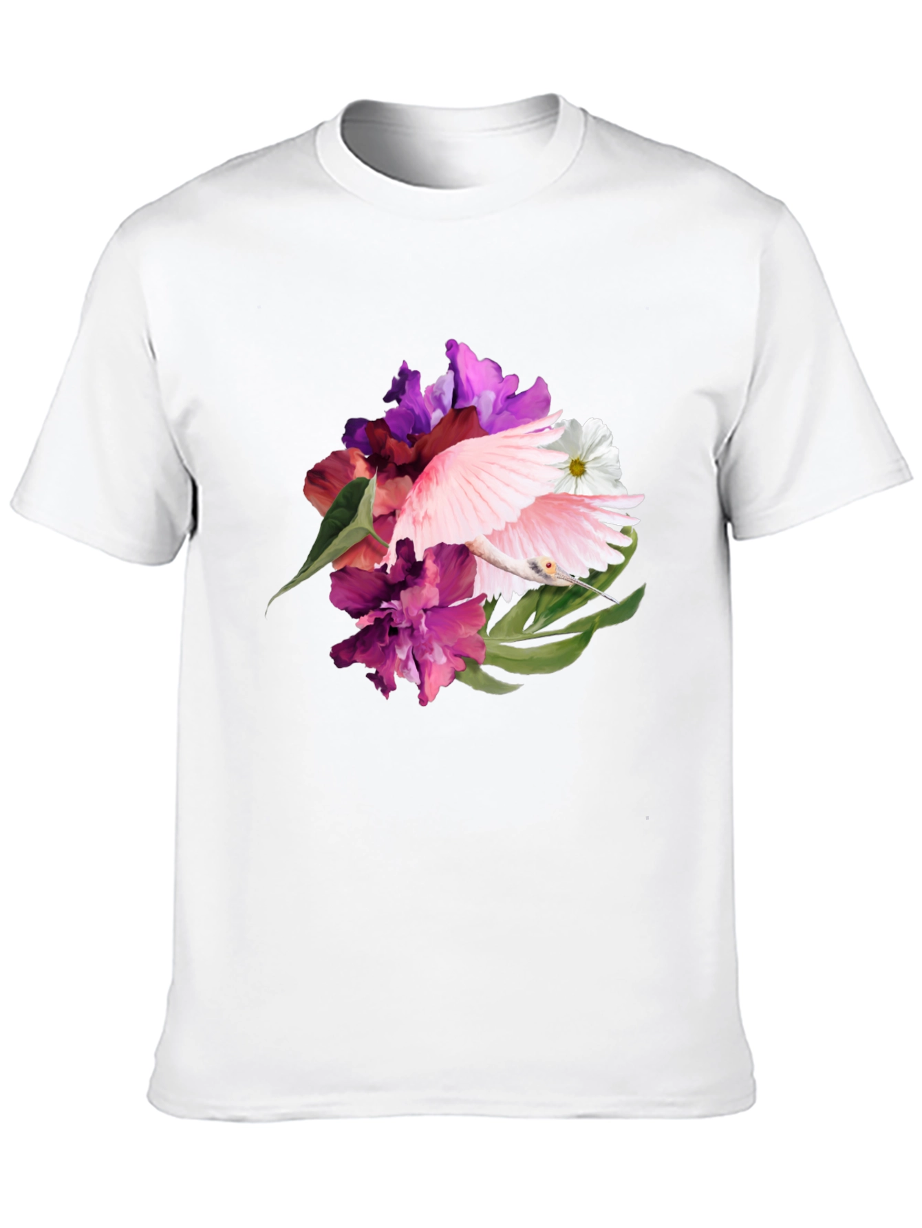 Floral Bird Print Black T-Shirt
