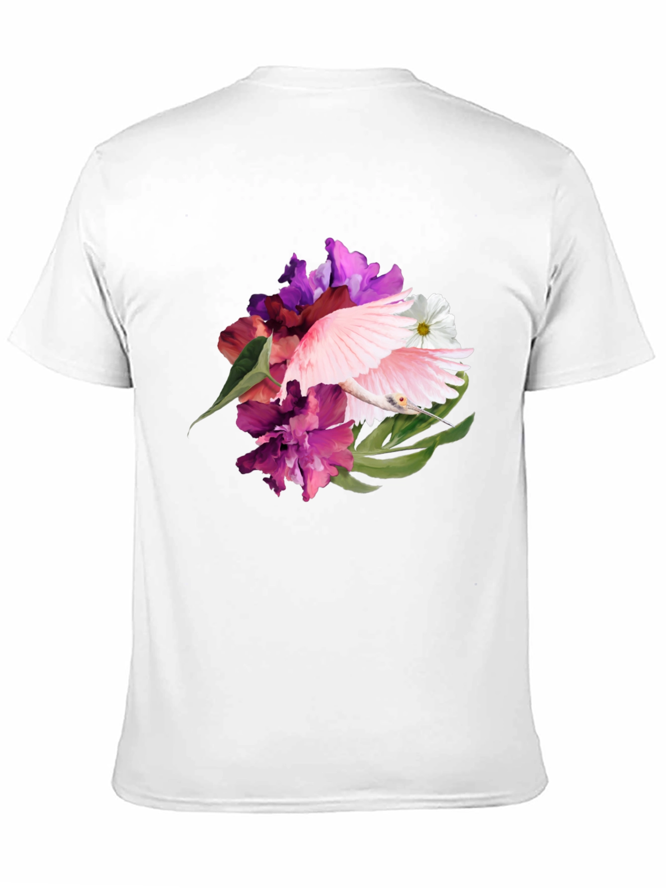 Floral Bird Print Black T-Shirt