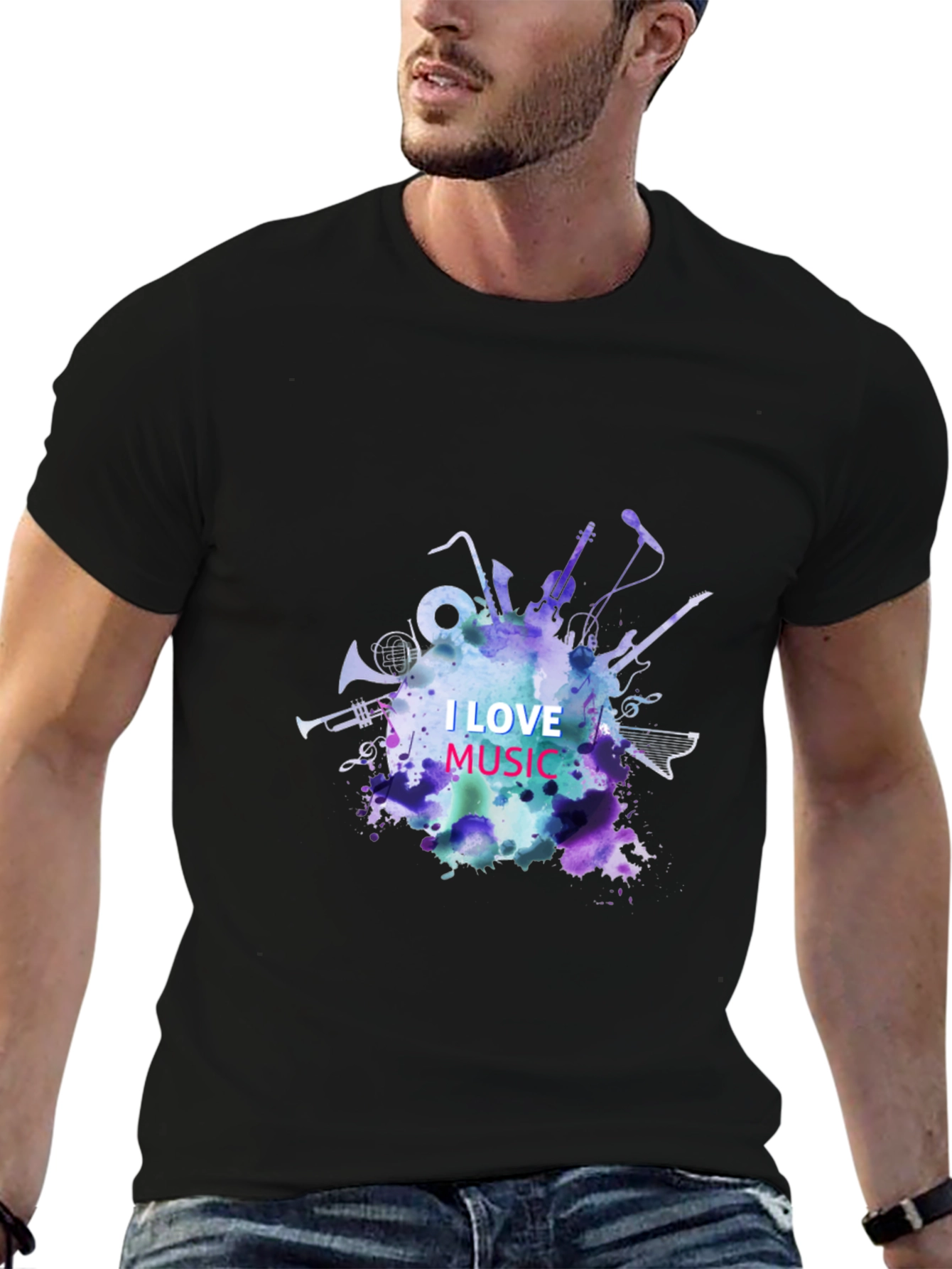 I Love Music Graphic Tee - Black Unisex T-Shirt