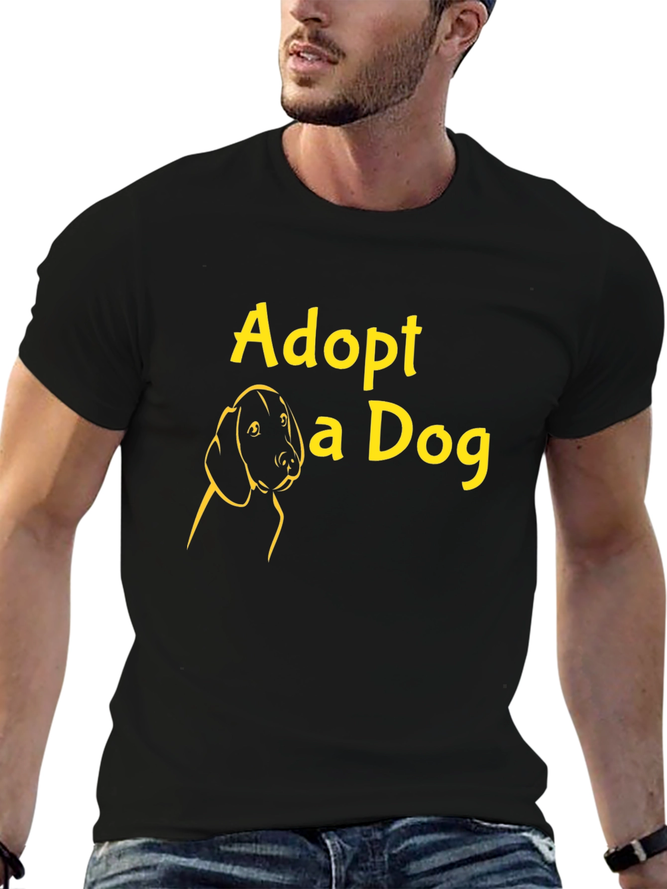 Adopt a Dog Graphic Tee - Black Casual T-Shirt