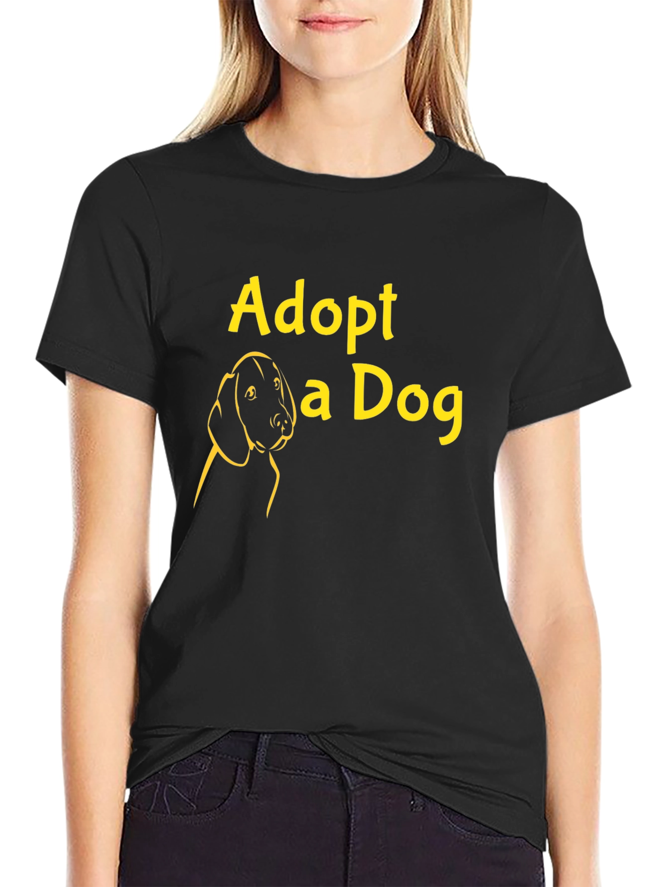 Adopt a Dog Graphic Tee - Black Casual T-Shirt