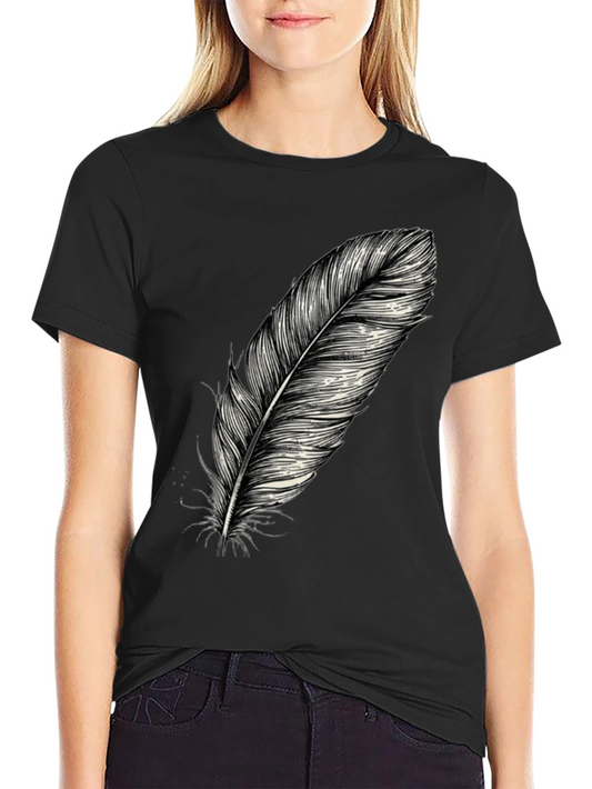 Feather Graphic Print Black T-Shirt
