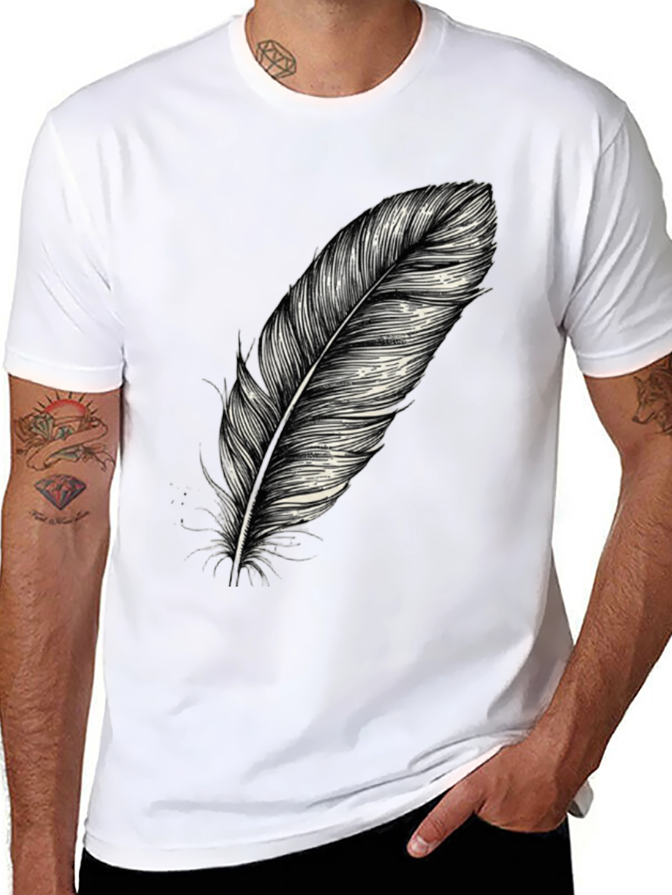 Feather Graphic Print Black T-Shirt