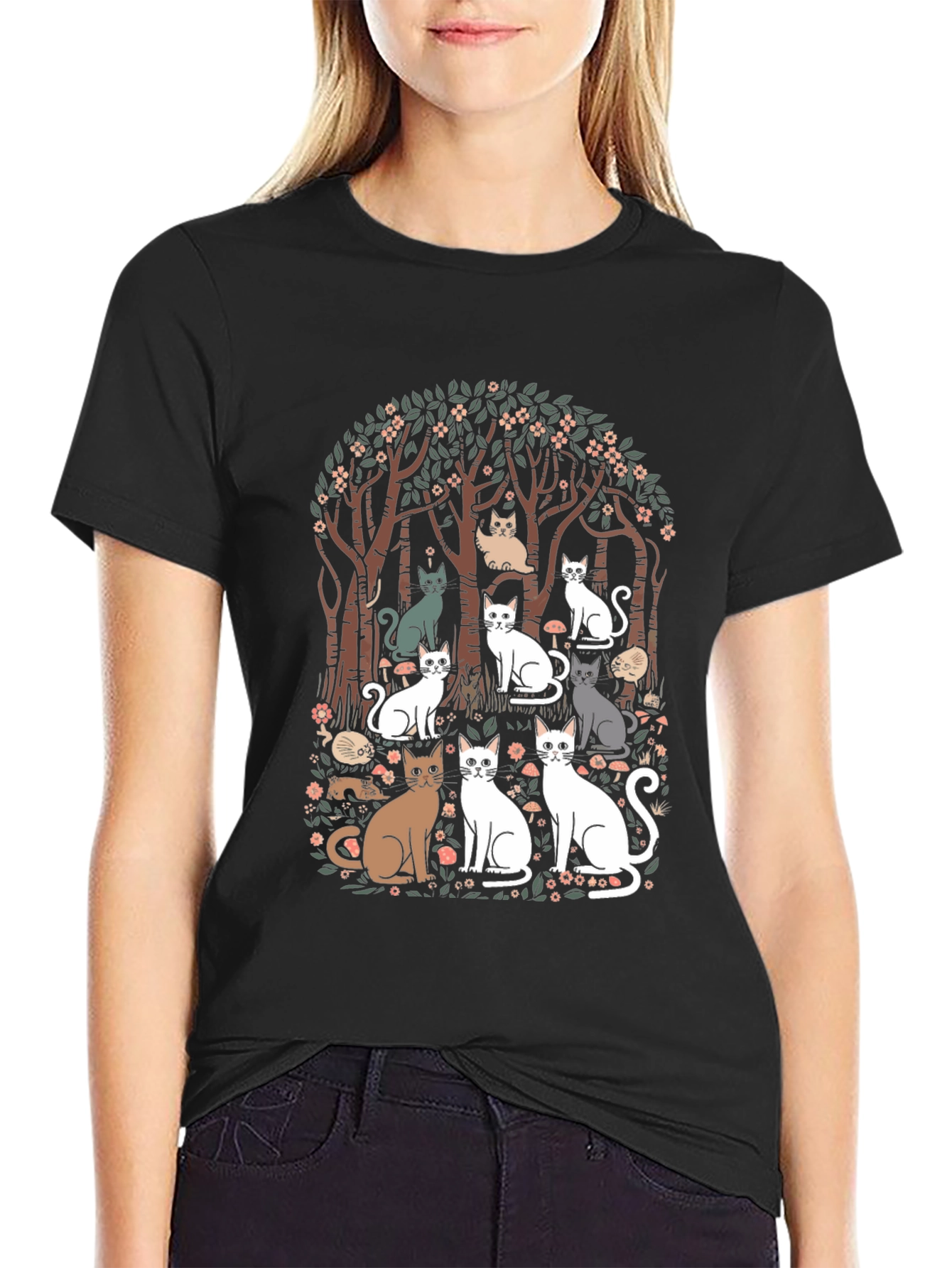 Cats in the Forest Graphic Tee - Black