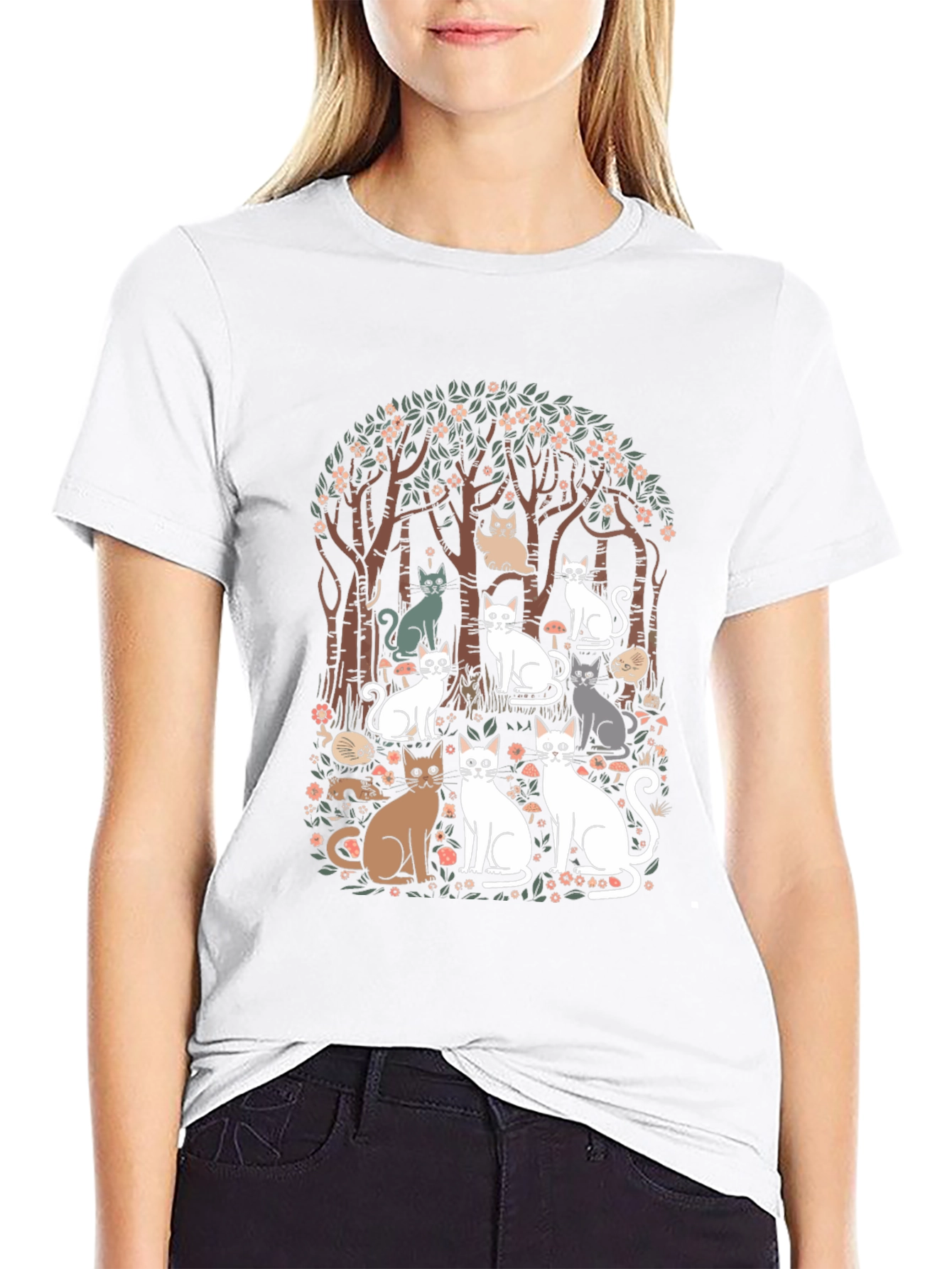 Cats in the Forest Graphic Tee - Black
