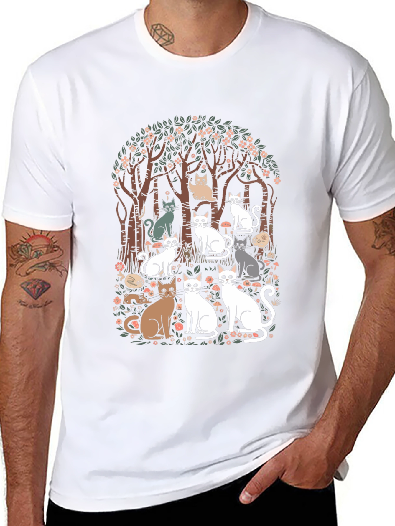 Cats in the Forest Graphic Tee - Black