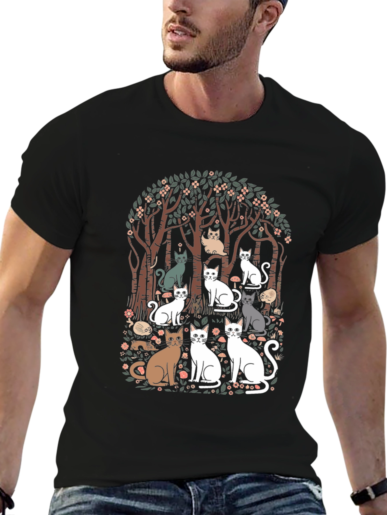 Cats in the Forest Graphic Tee - Black