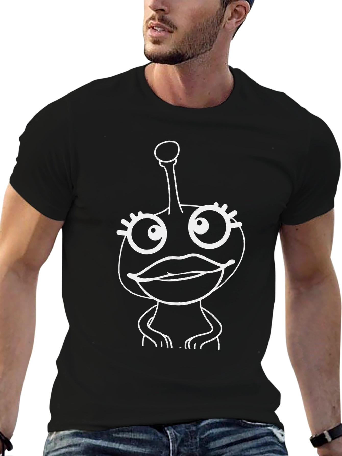 Fun Alien Graphic Tee - Black Cotton Blend