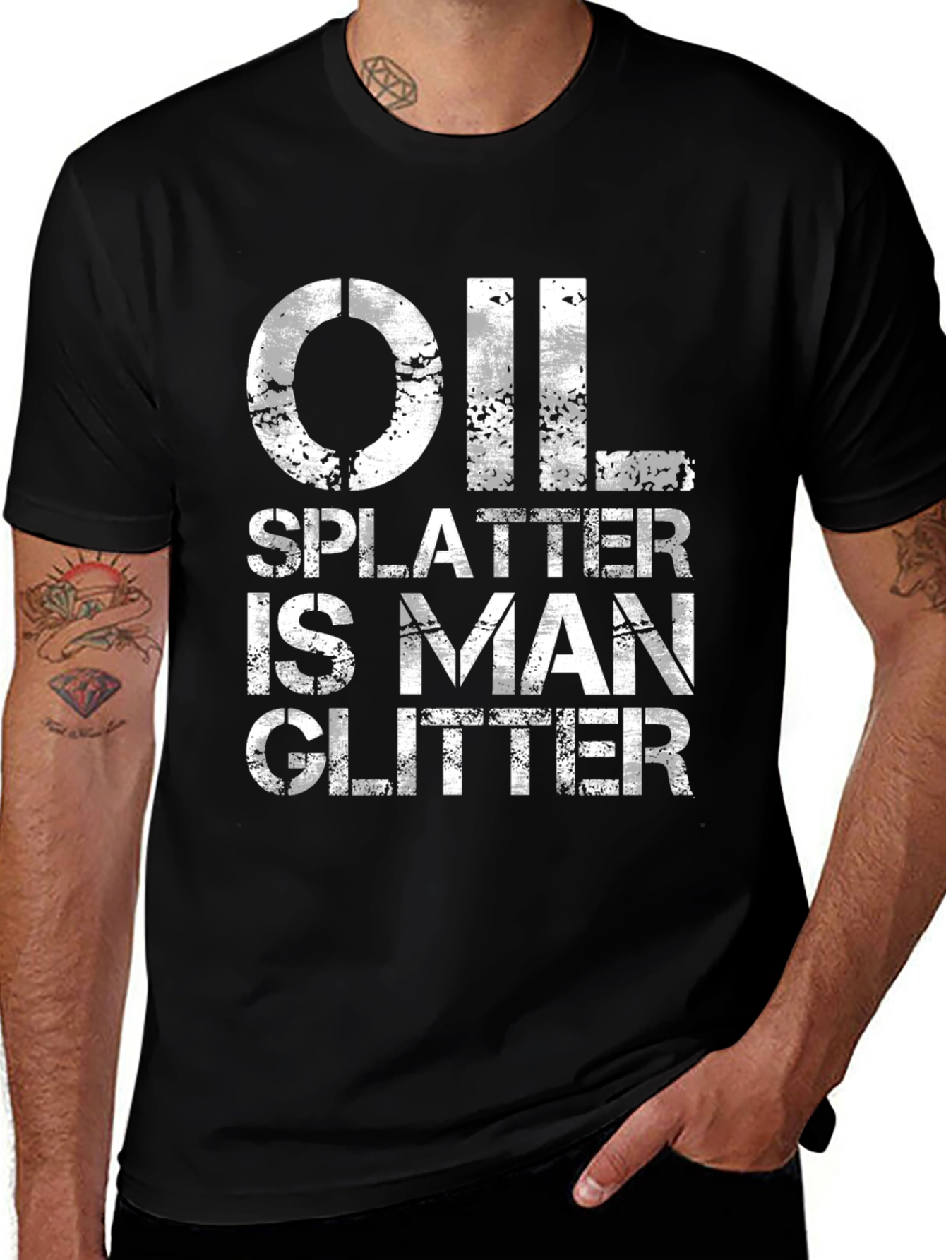 Oil Splatter is Man Glitter - Black T-Shirt