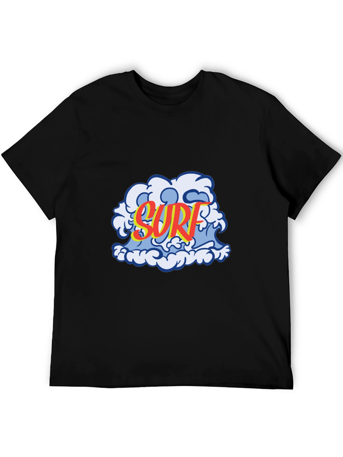 Surf Wave Graphic Tee - Black Cotton T-Shirt