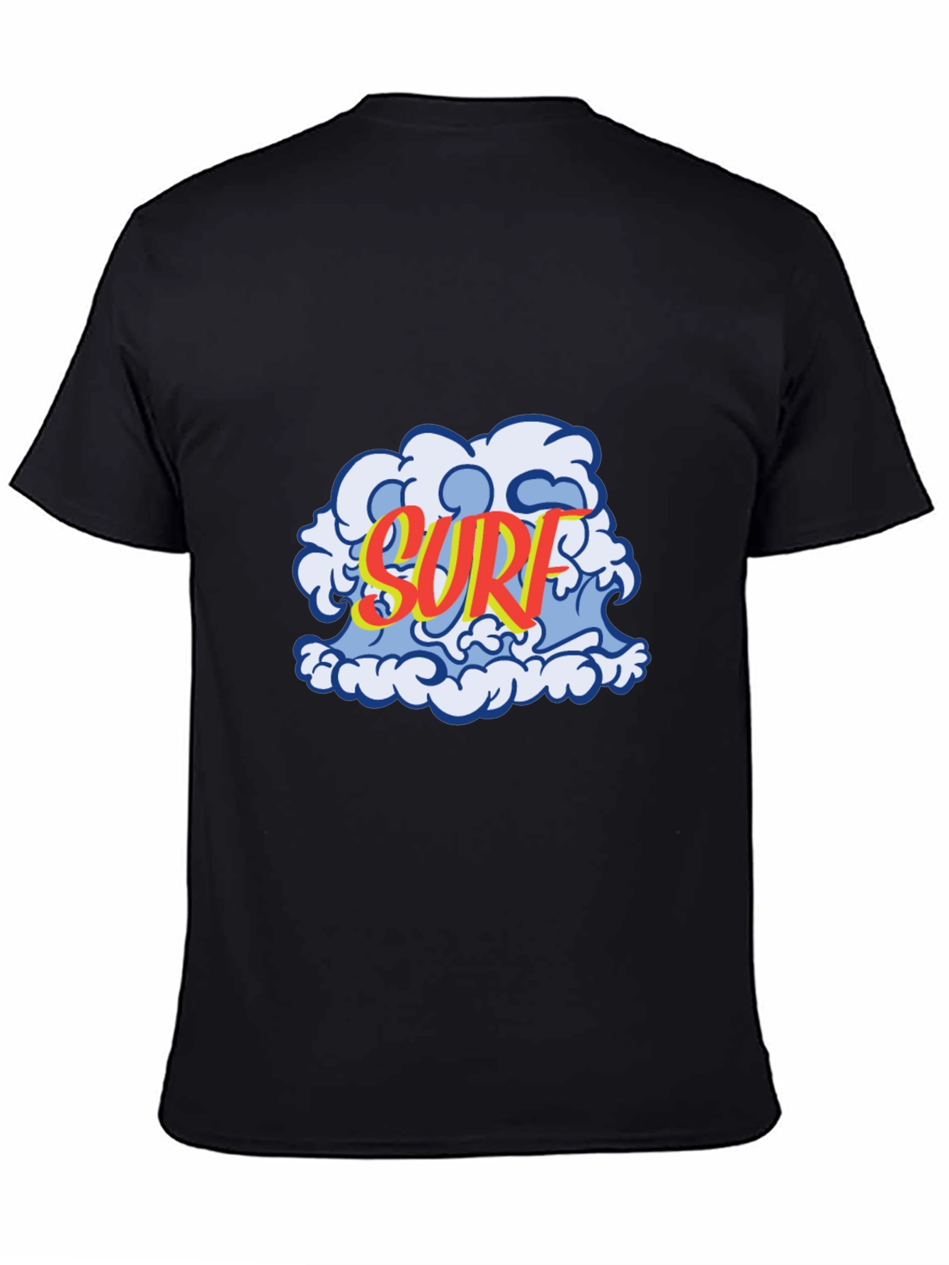 Surf Wave Graphic Tee - Black Cotton T-Shirt