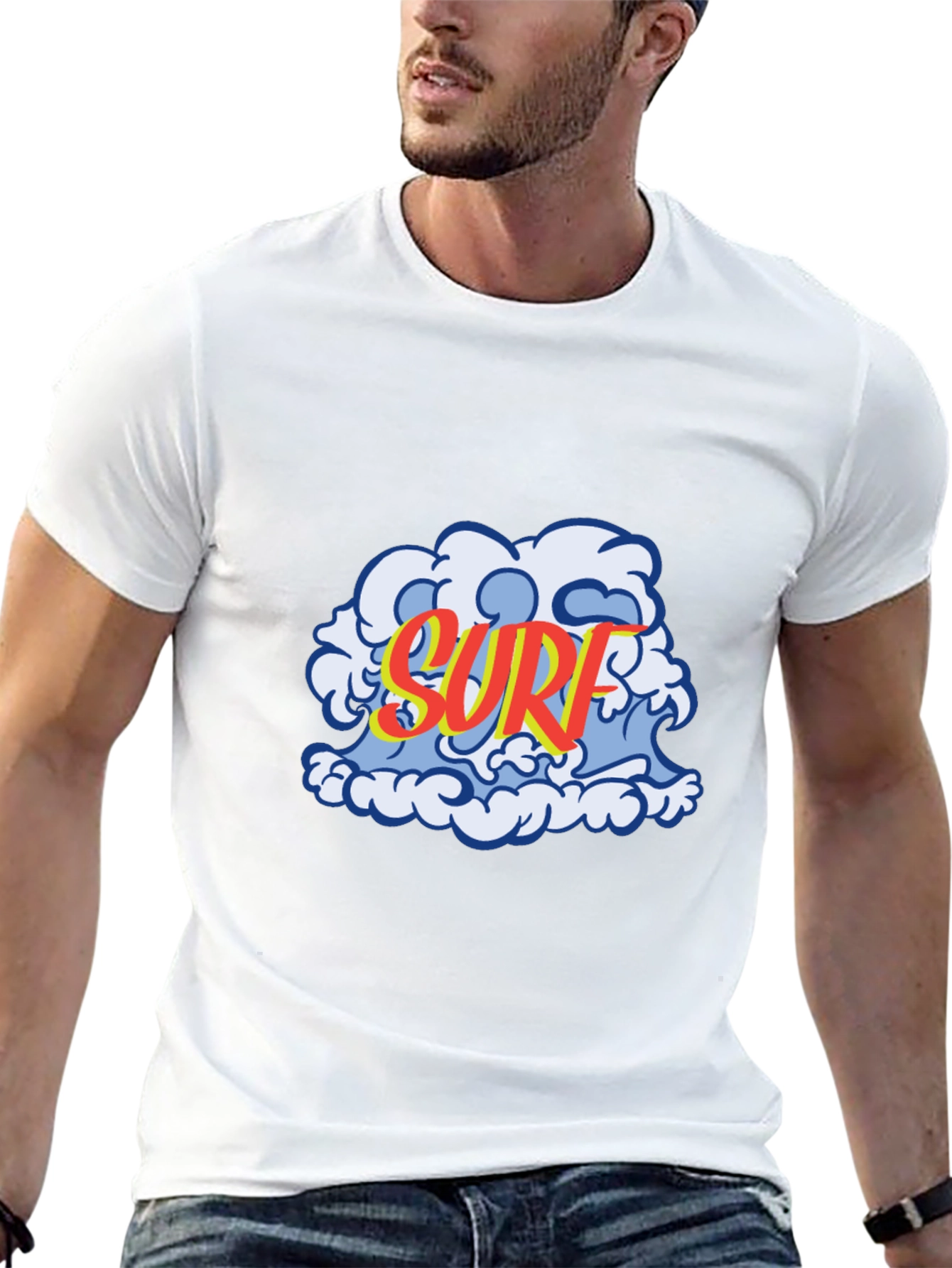 Surf Wave Graphic Tee - Black Cotton T-Shirt