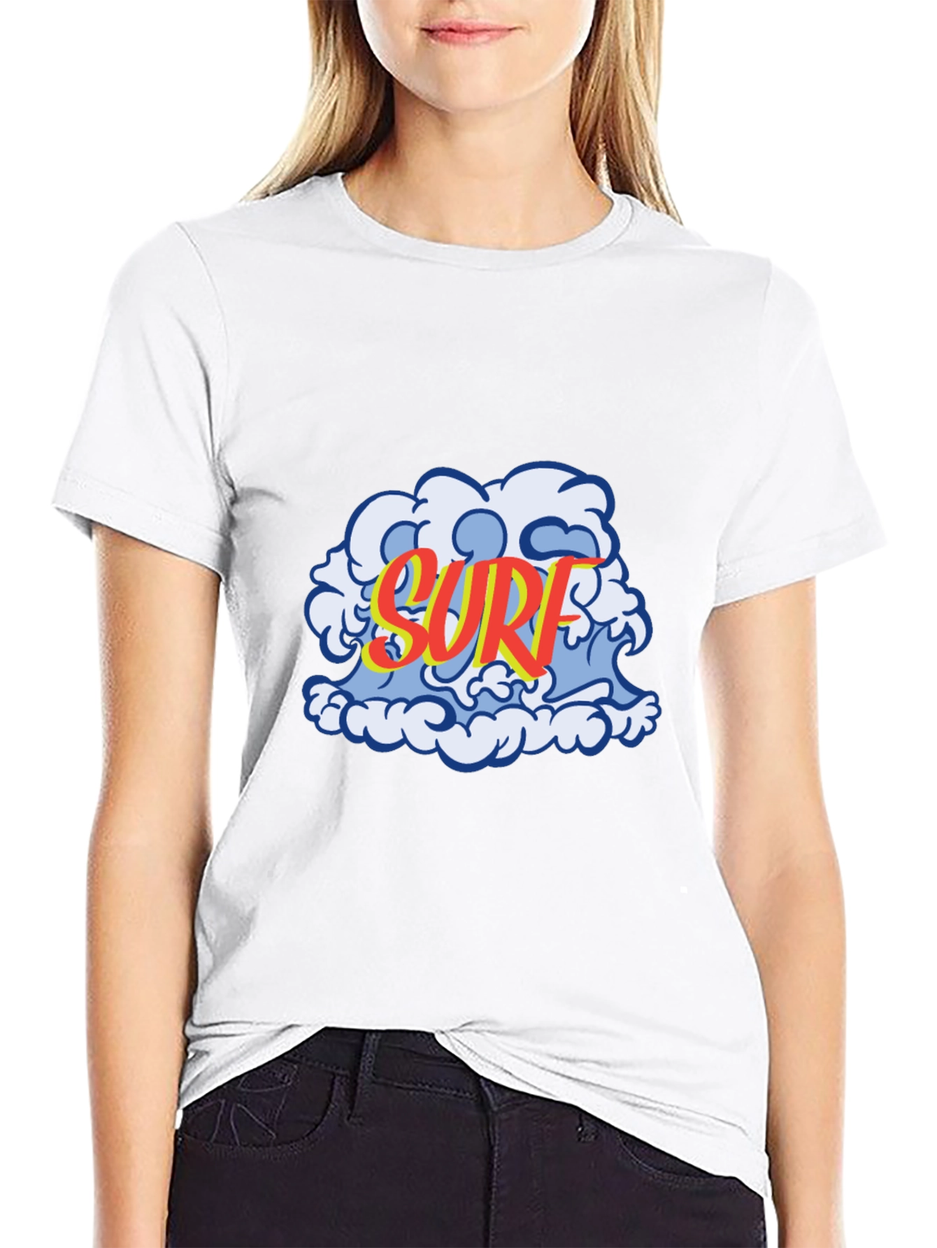 Surf Wave Graphic Tee - Black Cotton T-Shirt