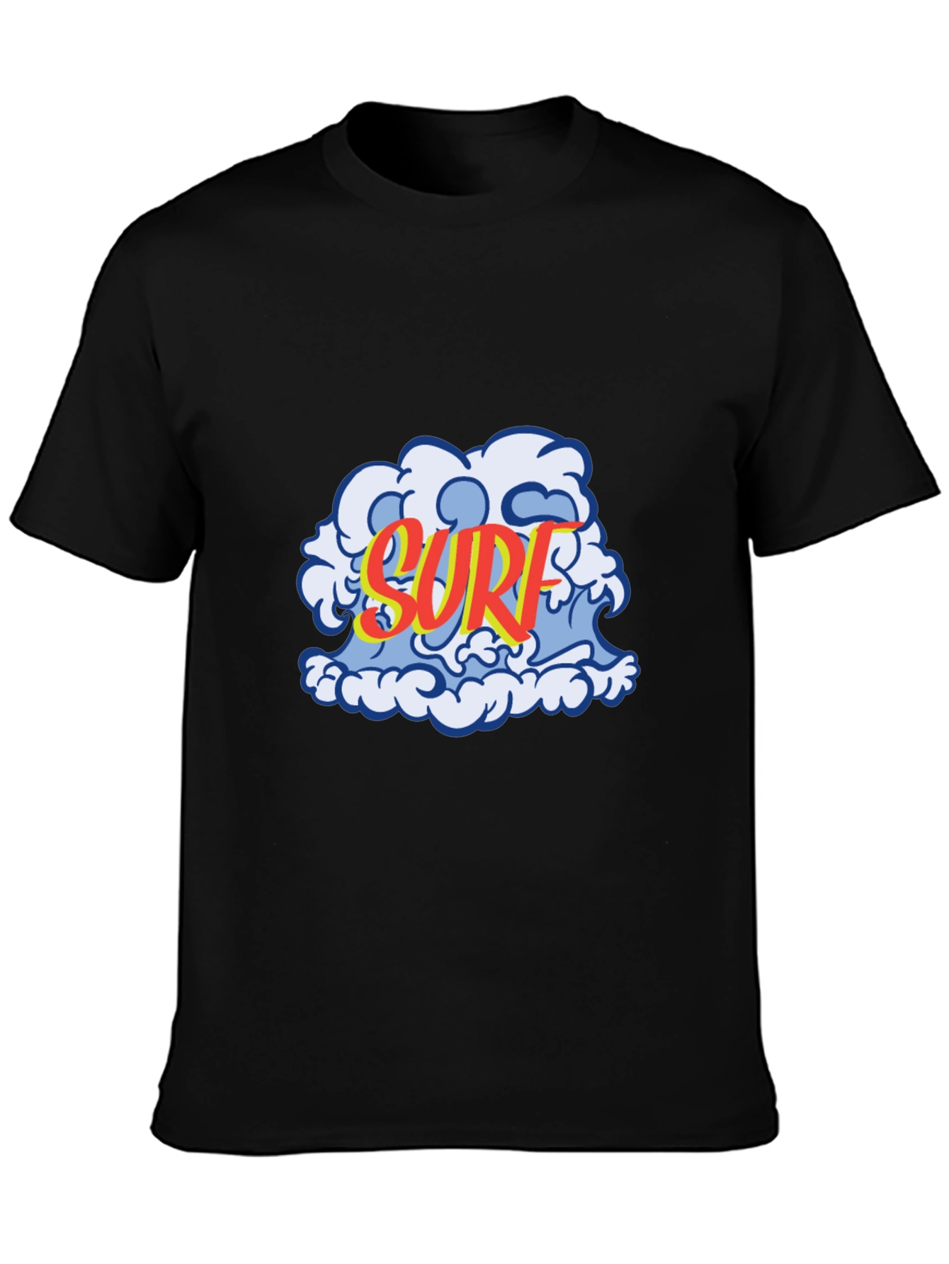 Surf Wave Graphic Tee - Black Cotton T-Shirt