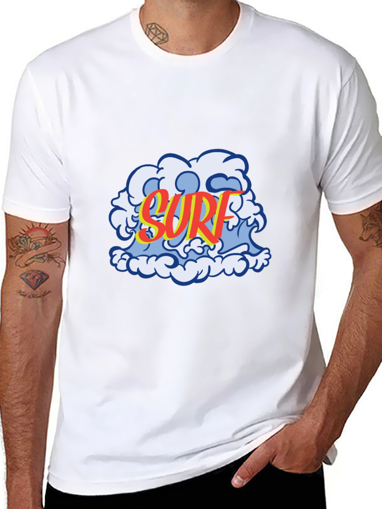 Surf Wave Graphic Tee - Black Cotton T-Shirt