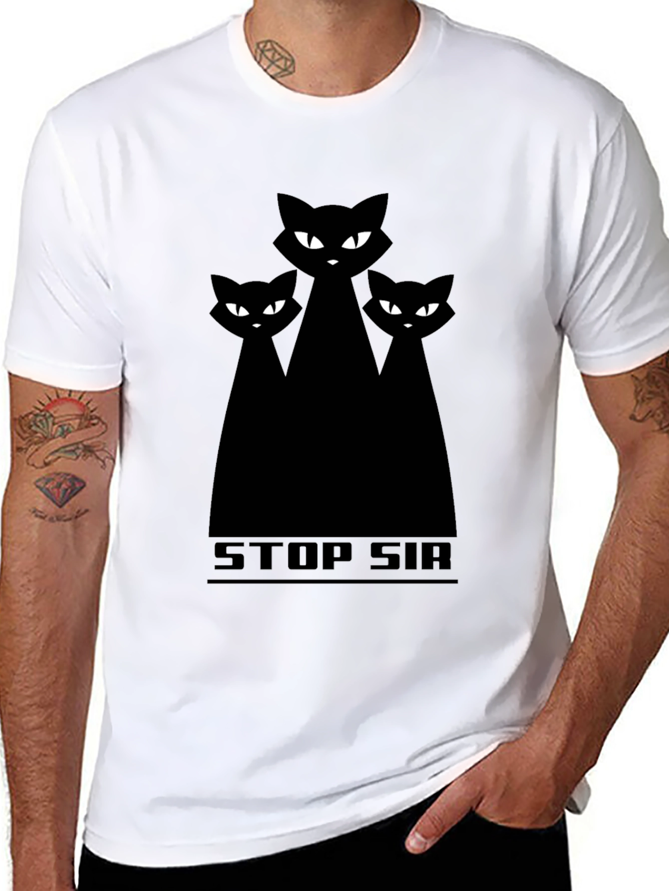 STOP SIR Three Black Cats Graphic T-Shirt