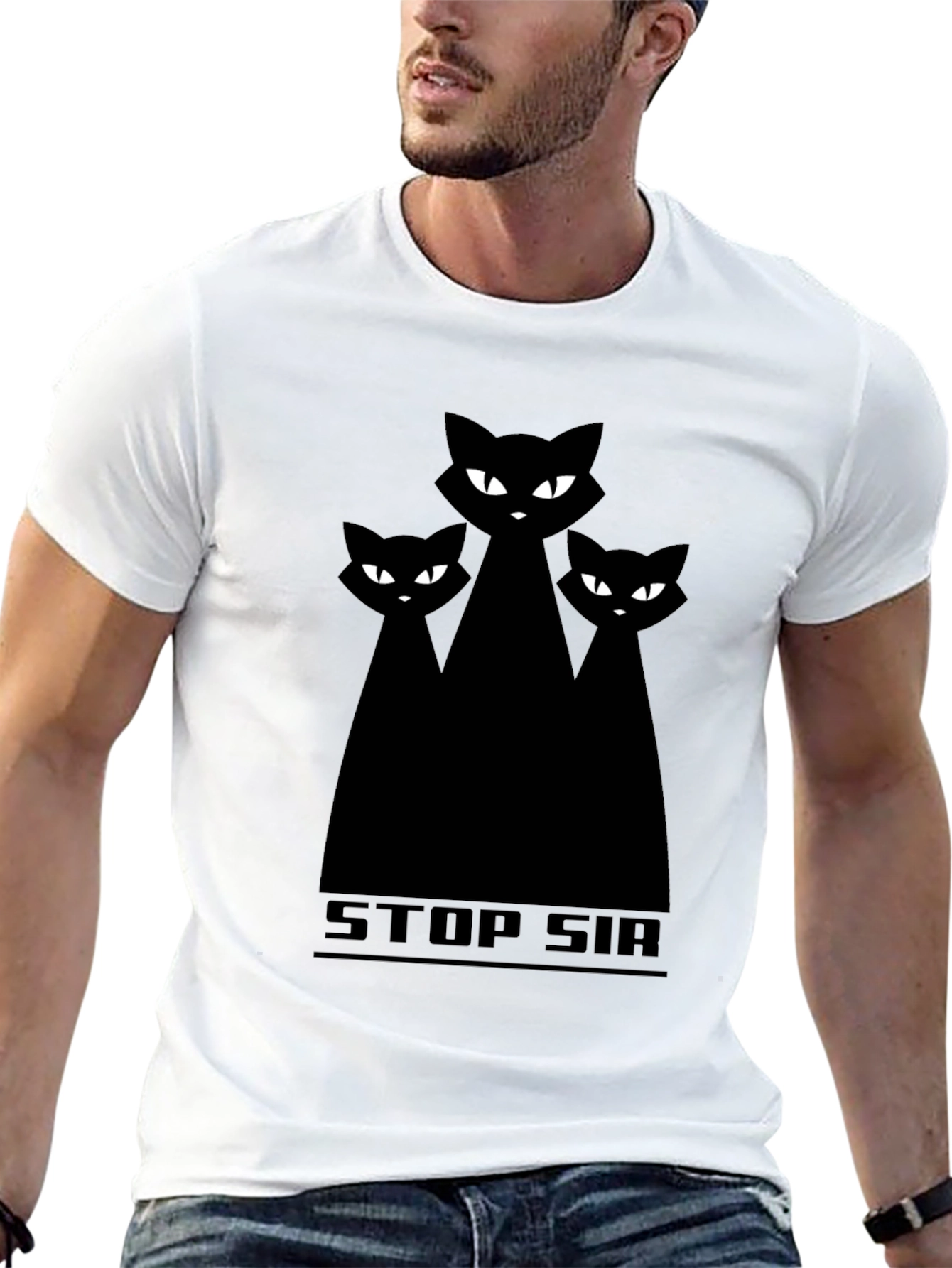 STOP SIR Three Black Cats Graphic T-Shirt