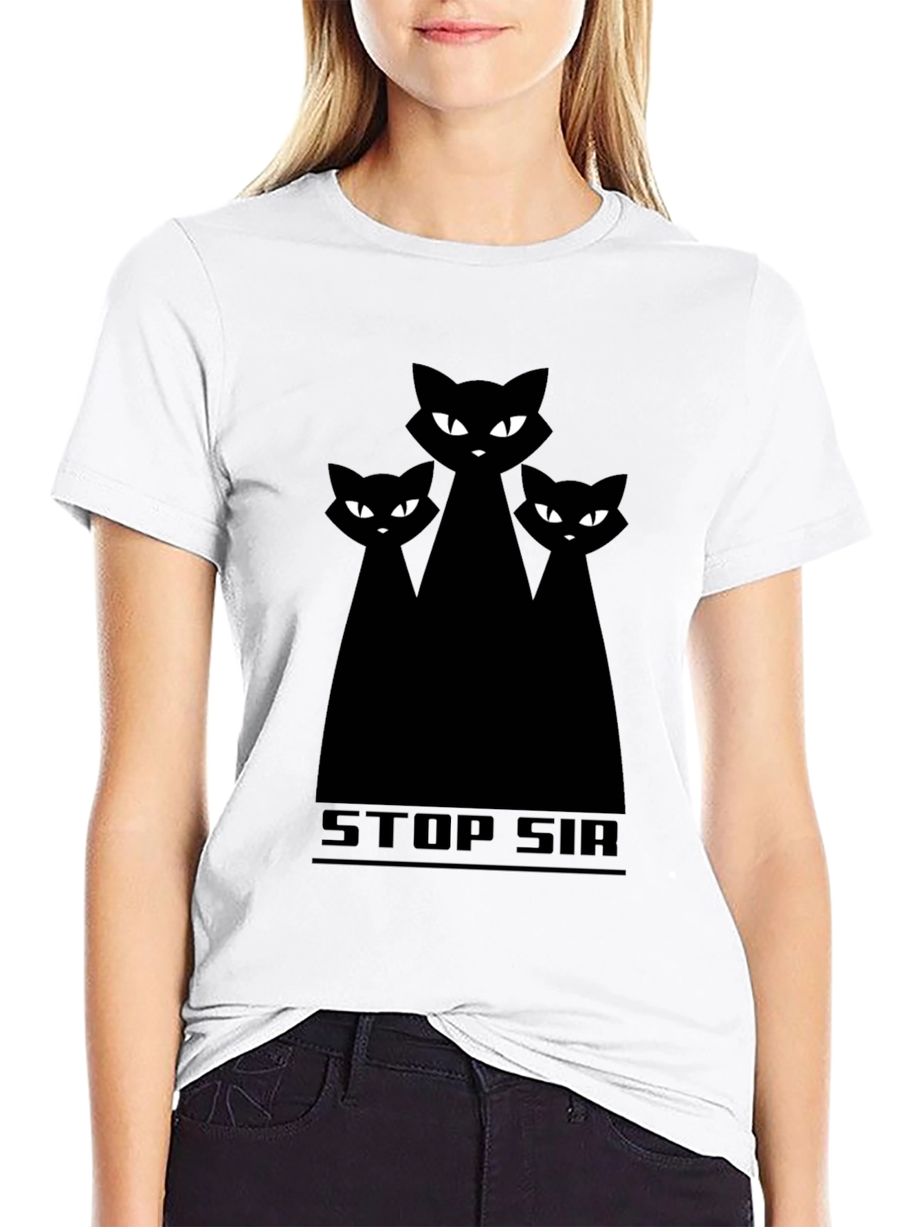 STOP SIR Three Black Cats Graphic T-Shirt