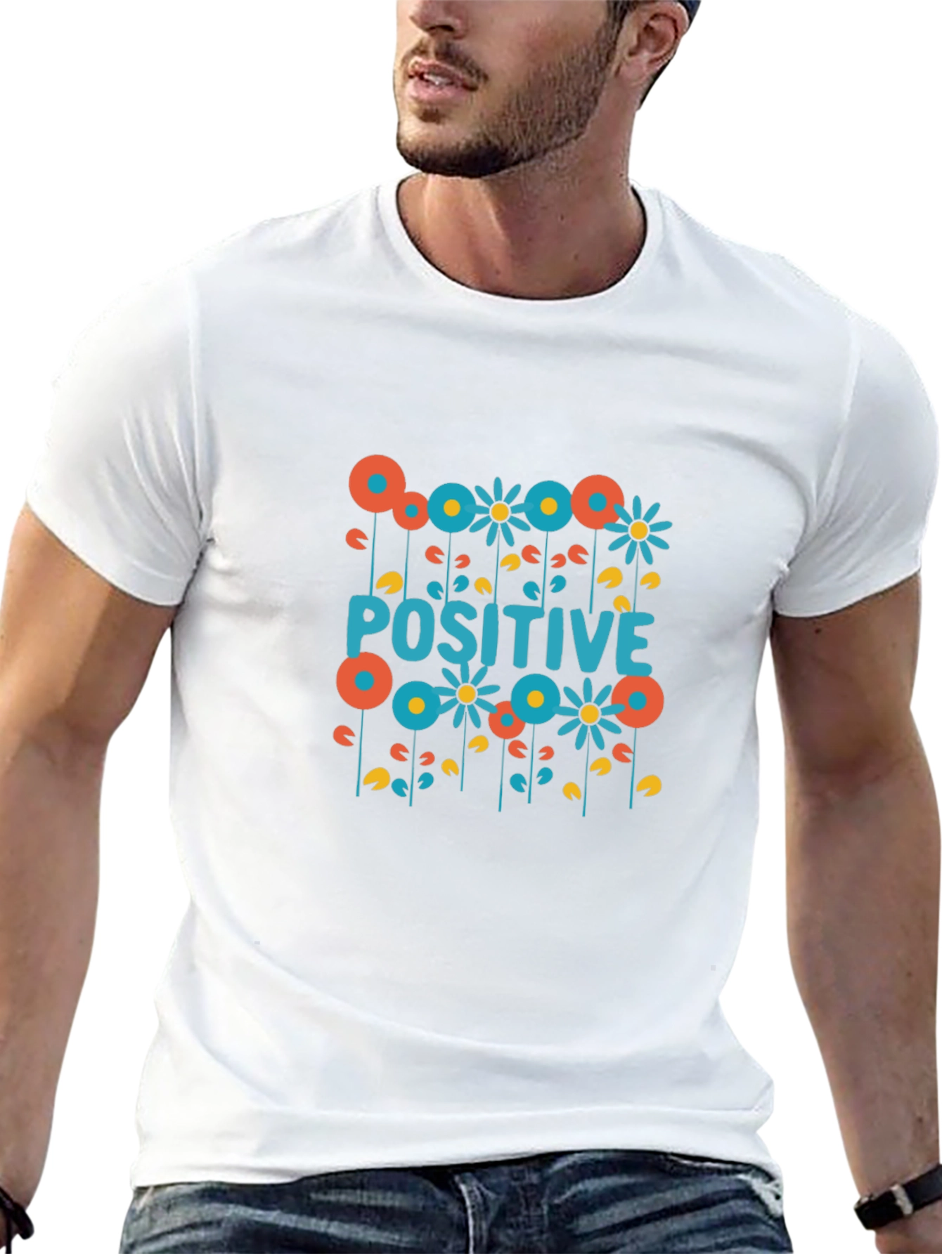 Positive Floral Graphic Tee - Black Cotton T-Shirt