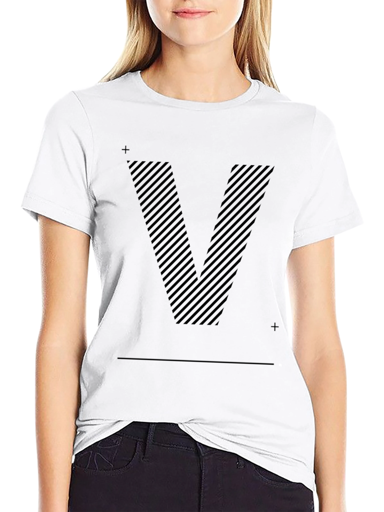 Striped V Graphic Black T-Shirt