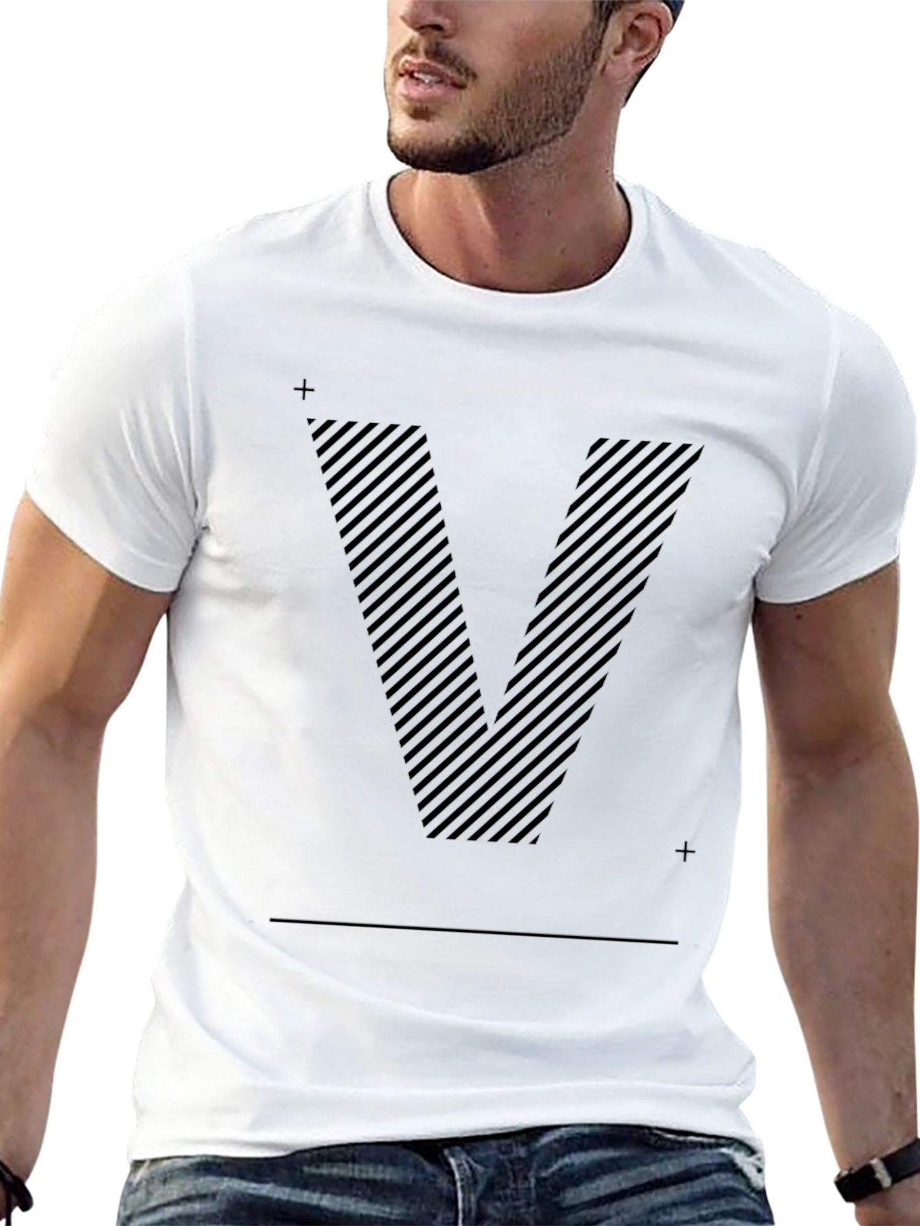 Striped V Graphic Black T-Shirt