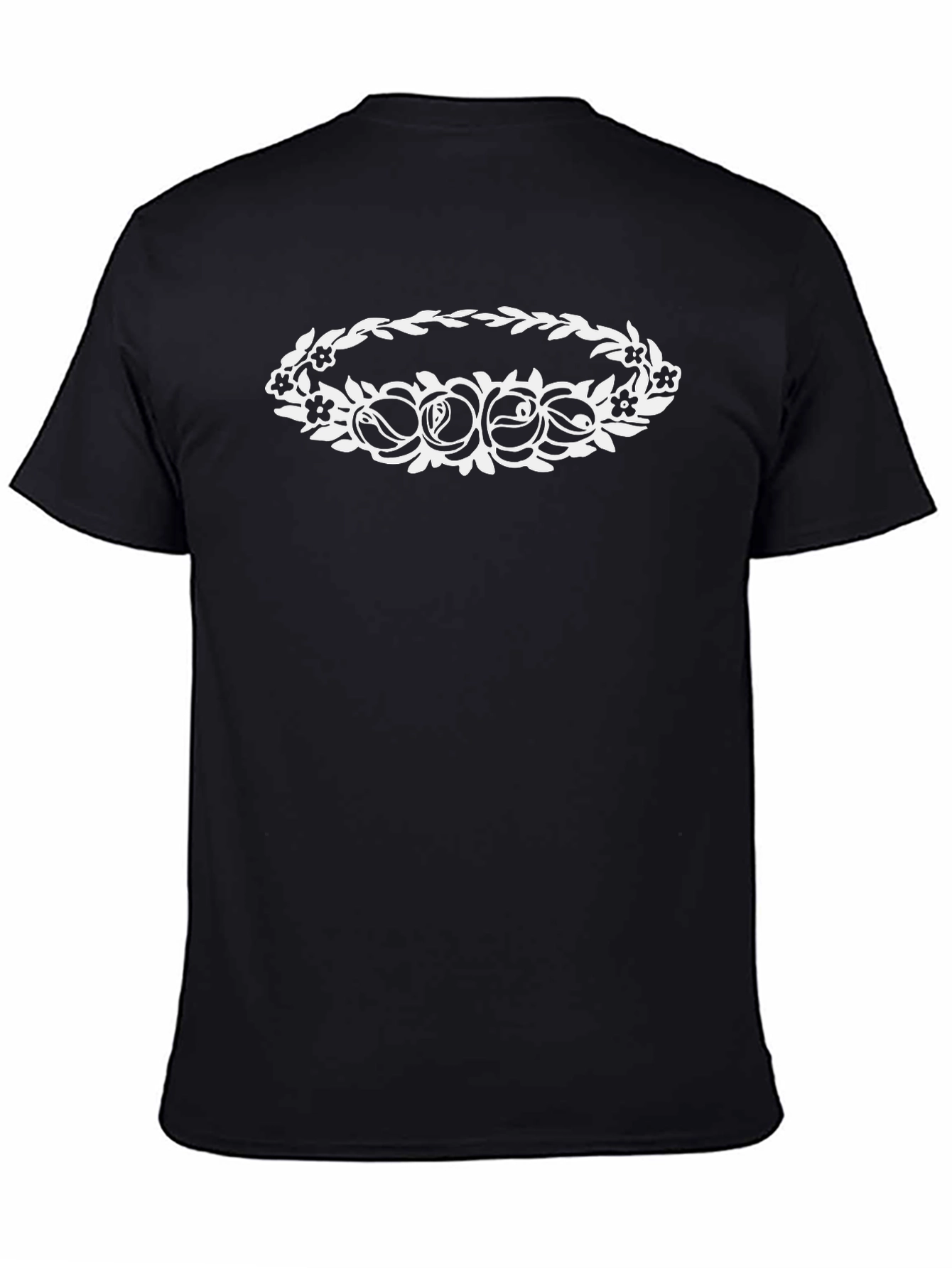 Floral Wreath Graphic Tee - Black Cotton Shirt