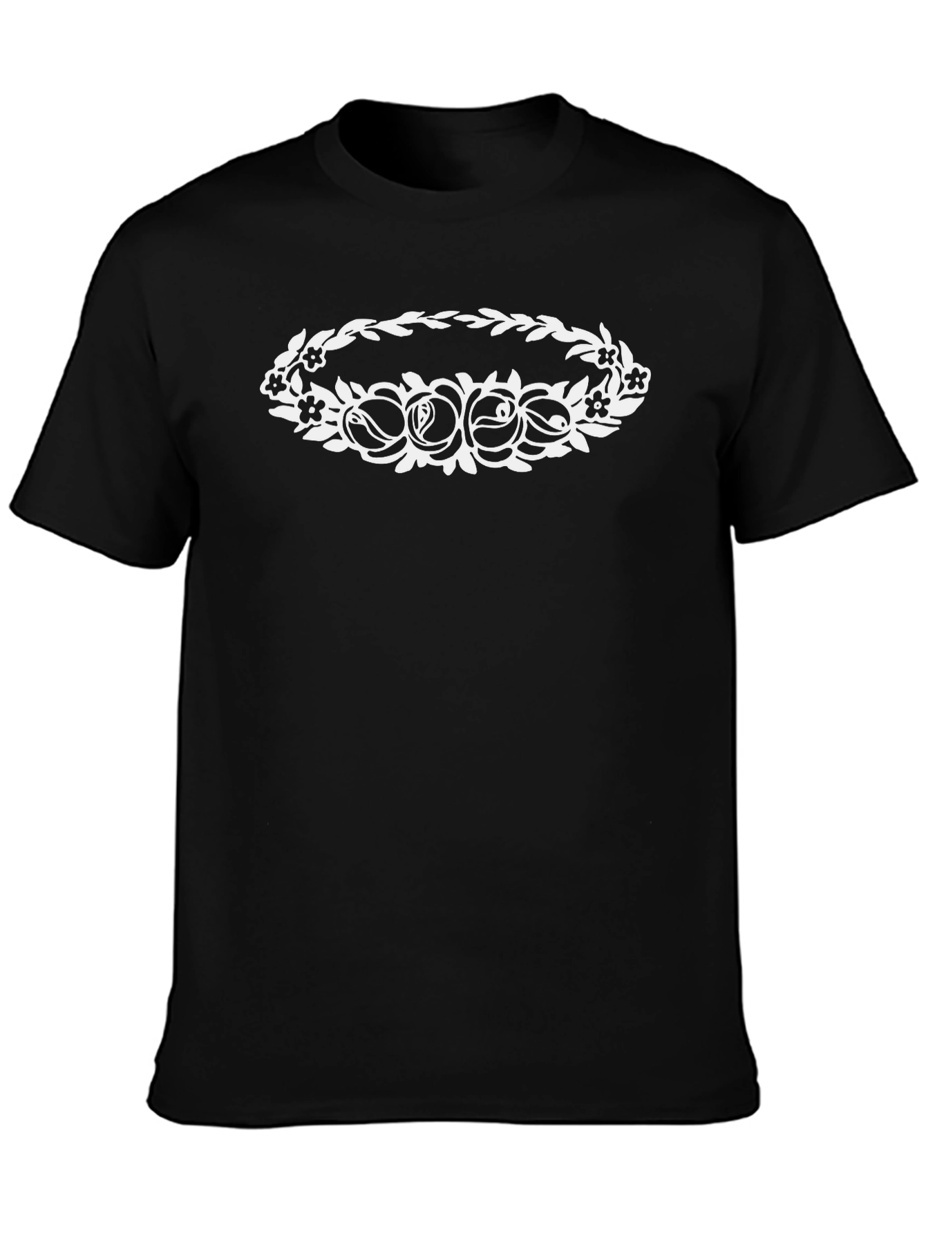 Floral Wreath Graphic Tee - Black Cotton Shirt