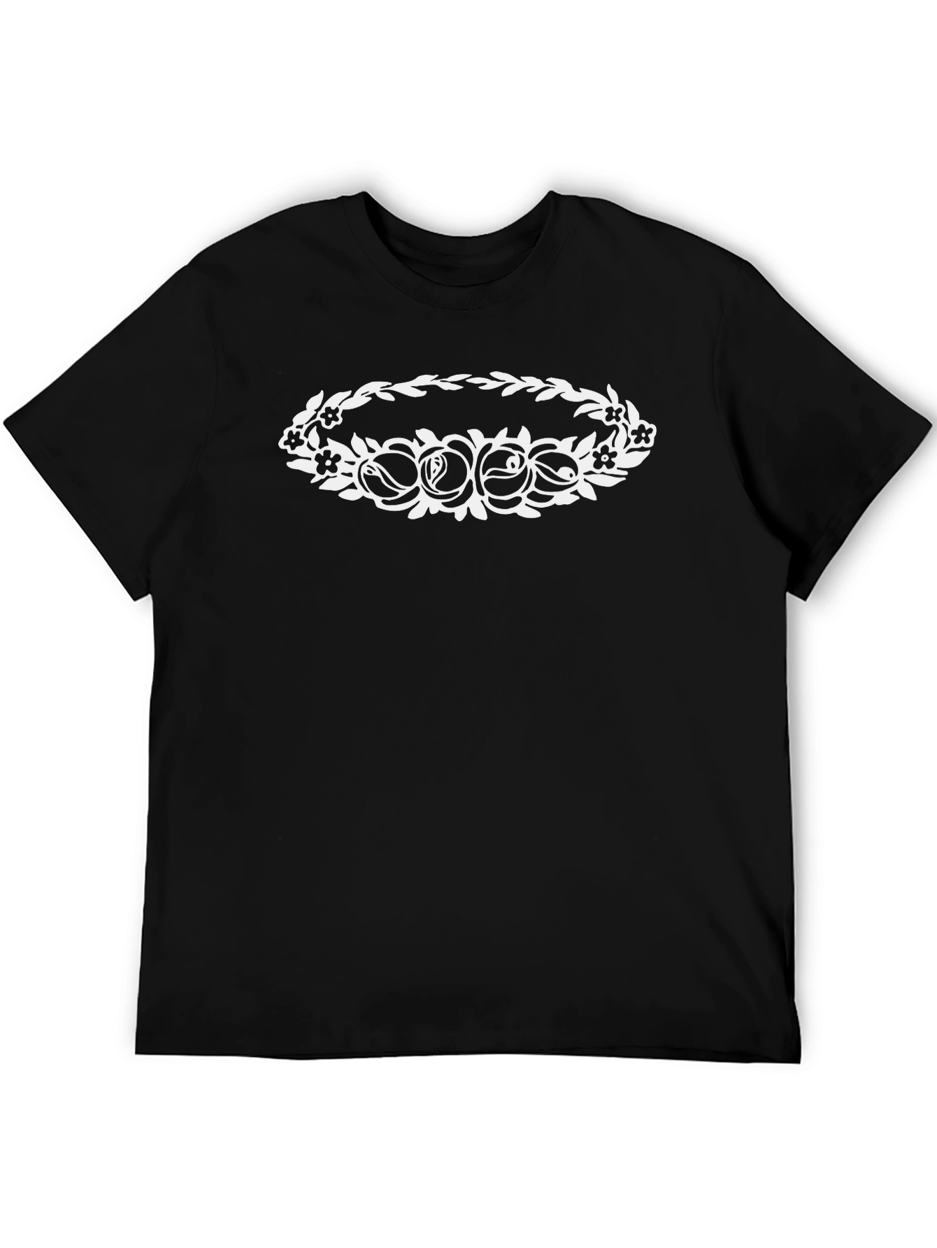 Floral Wreath Graphic Tee - Black Cotton Shirt