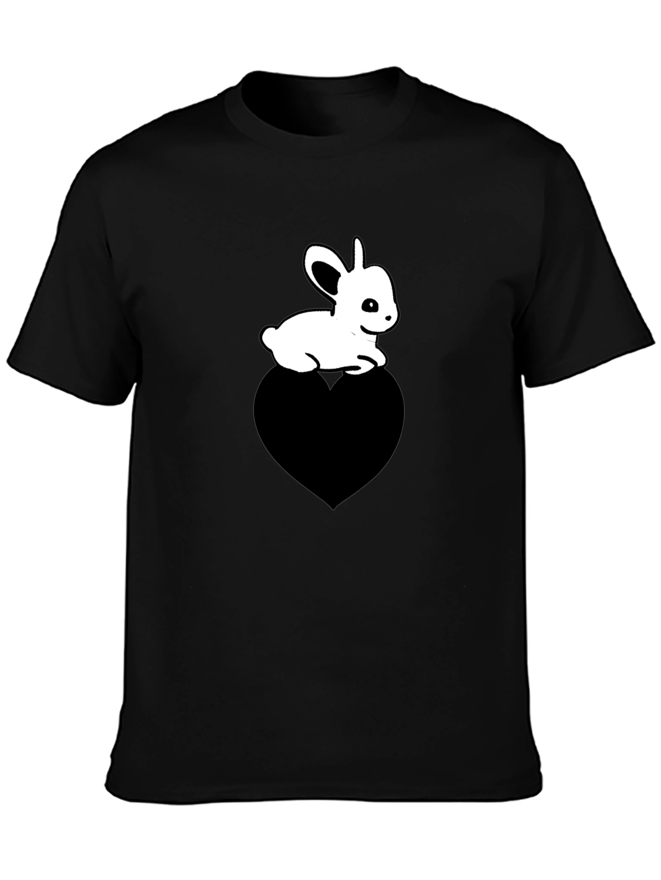 Cute Bunny on Heart T-Shirt - Unisex Black Tee