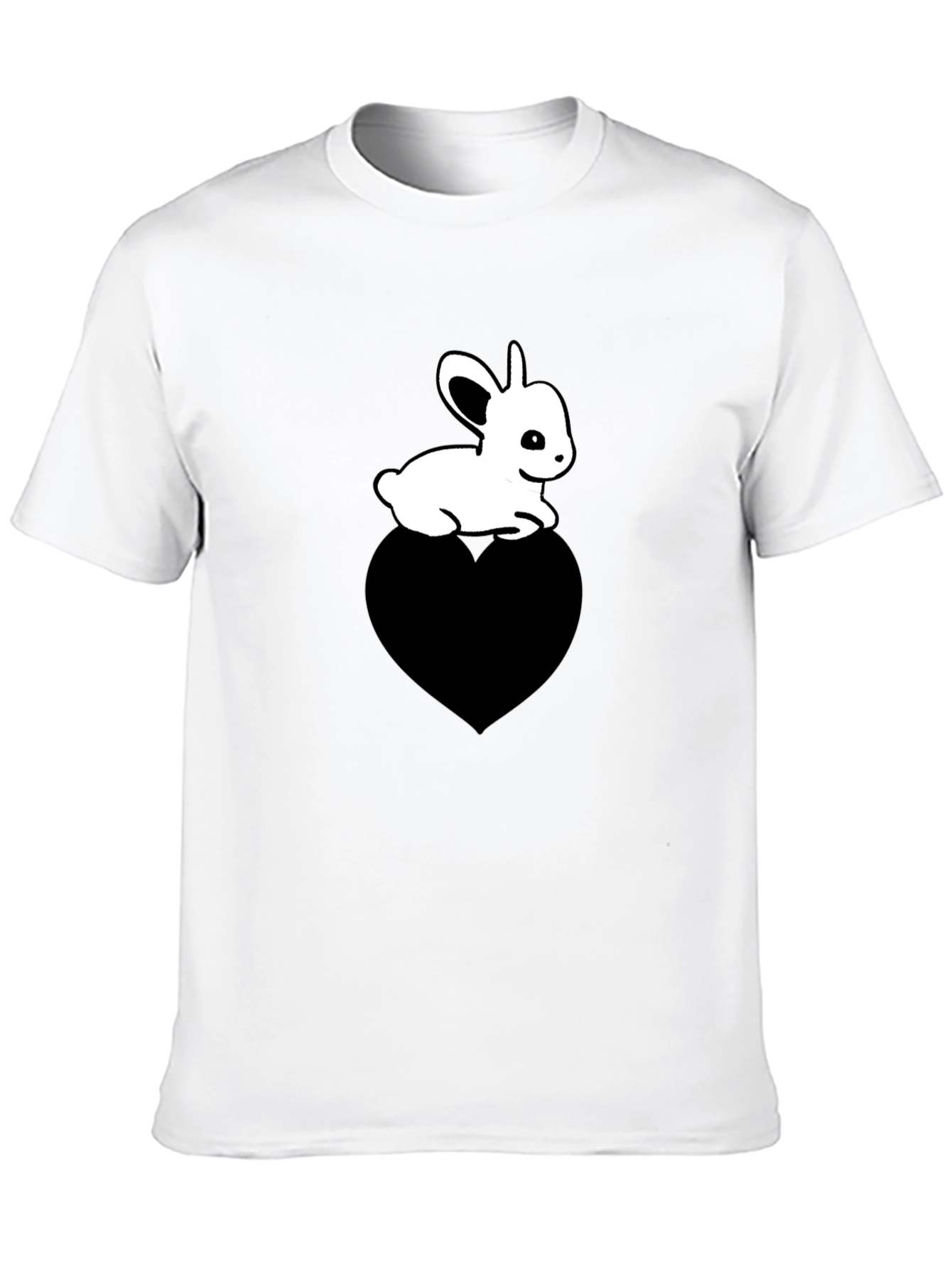 Cute Bunny on Heart T-Shirt - Unisex Black Tee