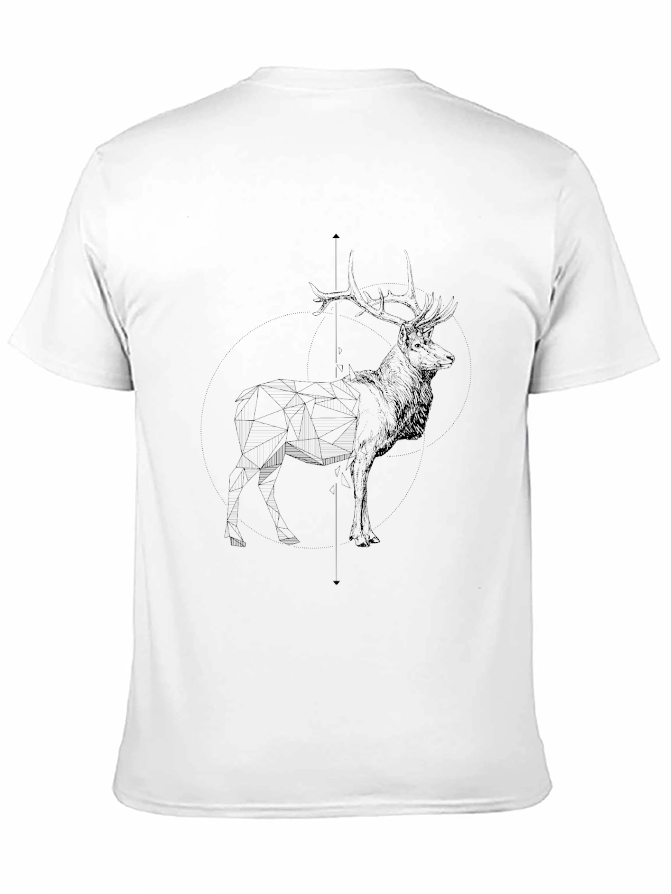 Mens Black T-Shirt with Deer Sketch Graphic