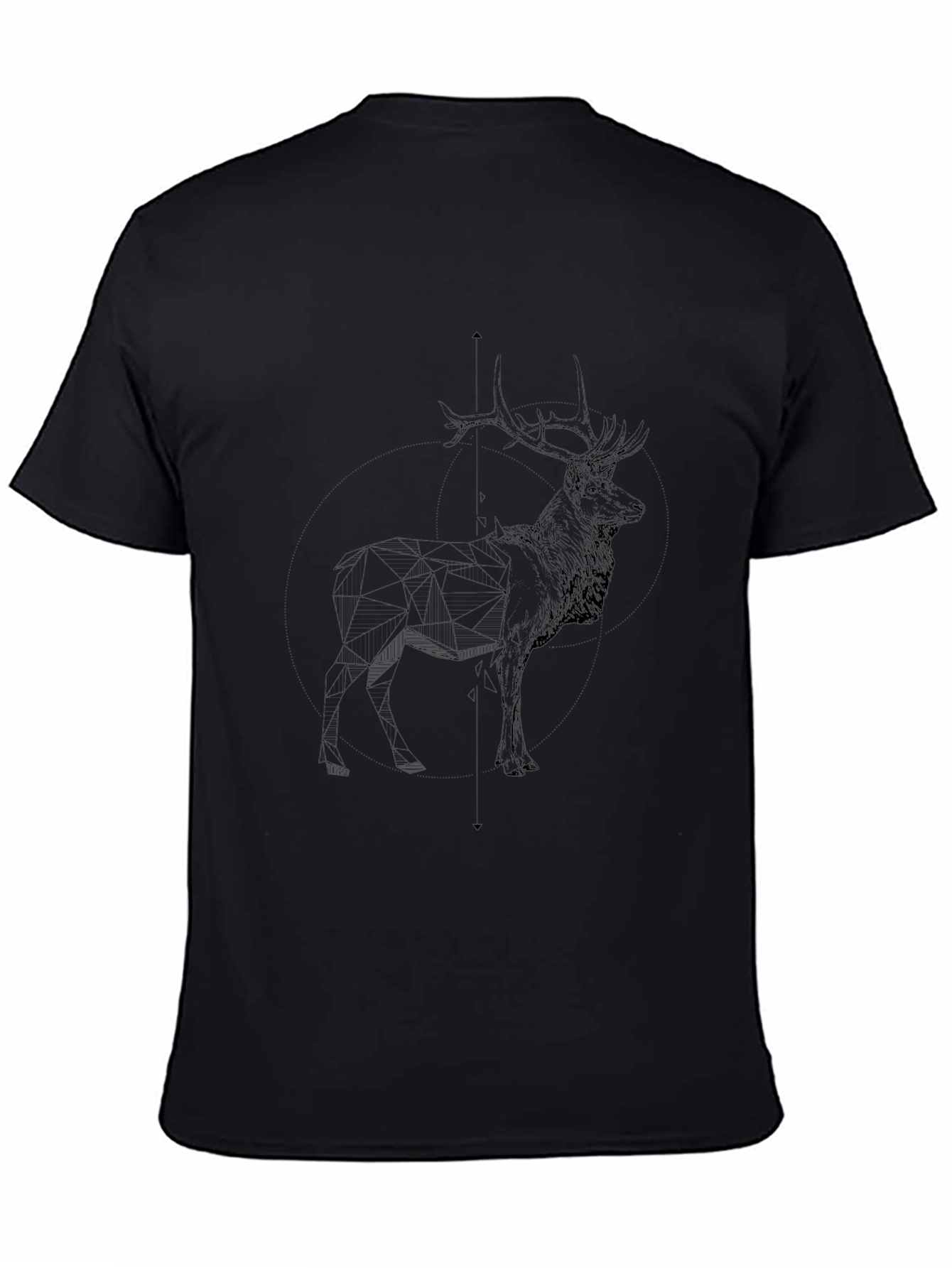 Mens Black T-Shirt with Deer Sketch Graphic
