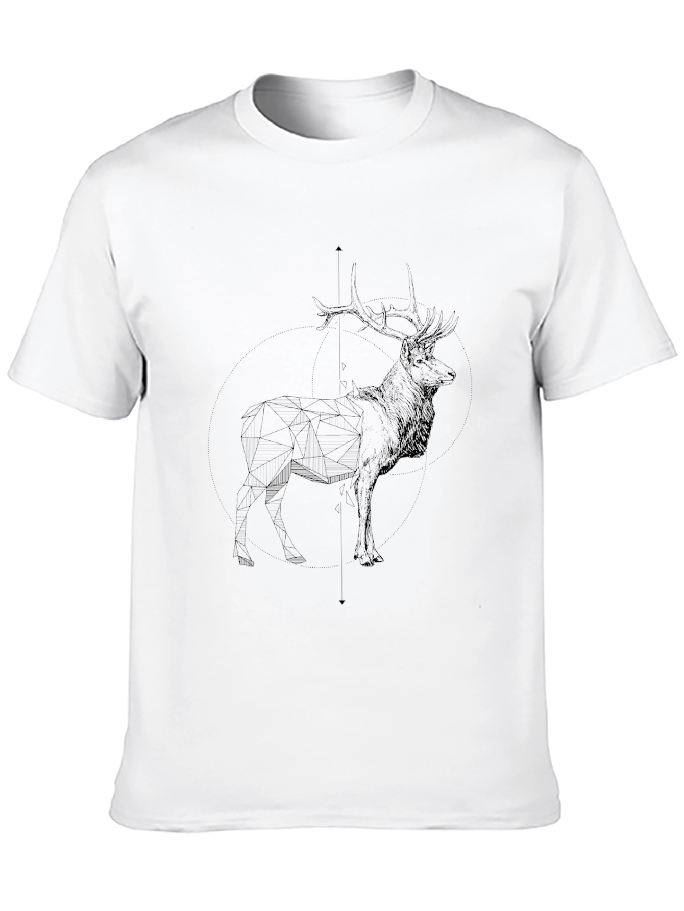 Mens Black T-Shirt with Deer Sketch Graphic