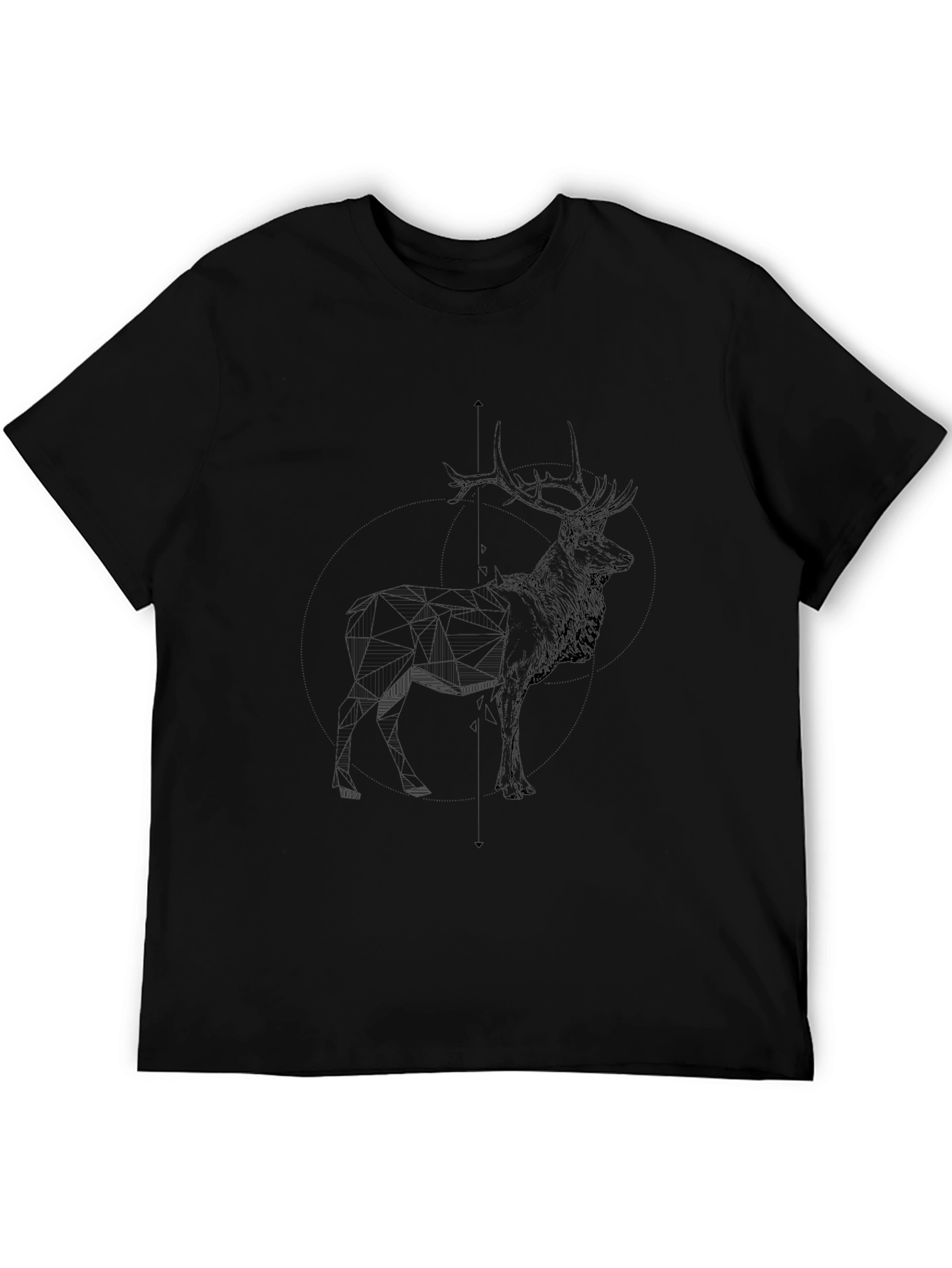 Mens Black T-Shirt with Deer Sketch Graphic