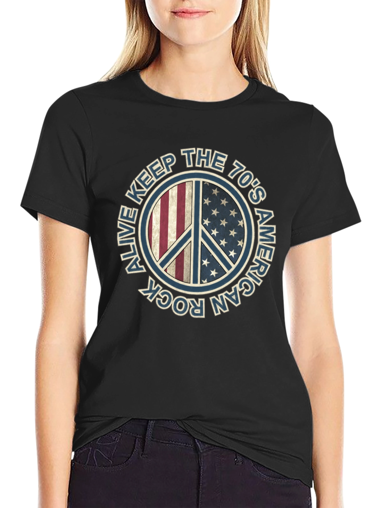 Keep The 70s Alive T-Shirt Peace Sign American Rock
