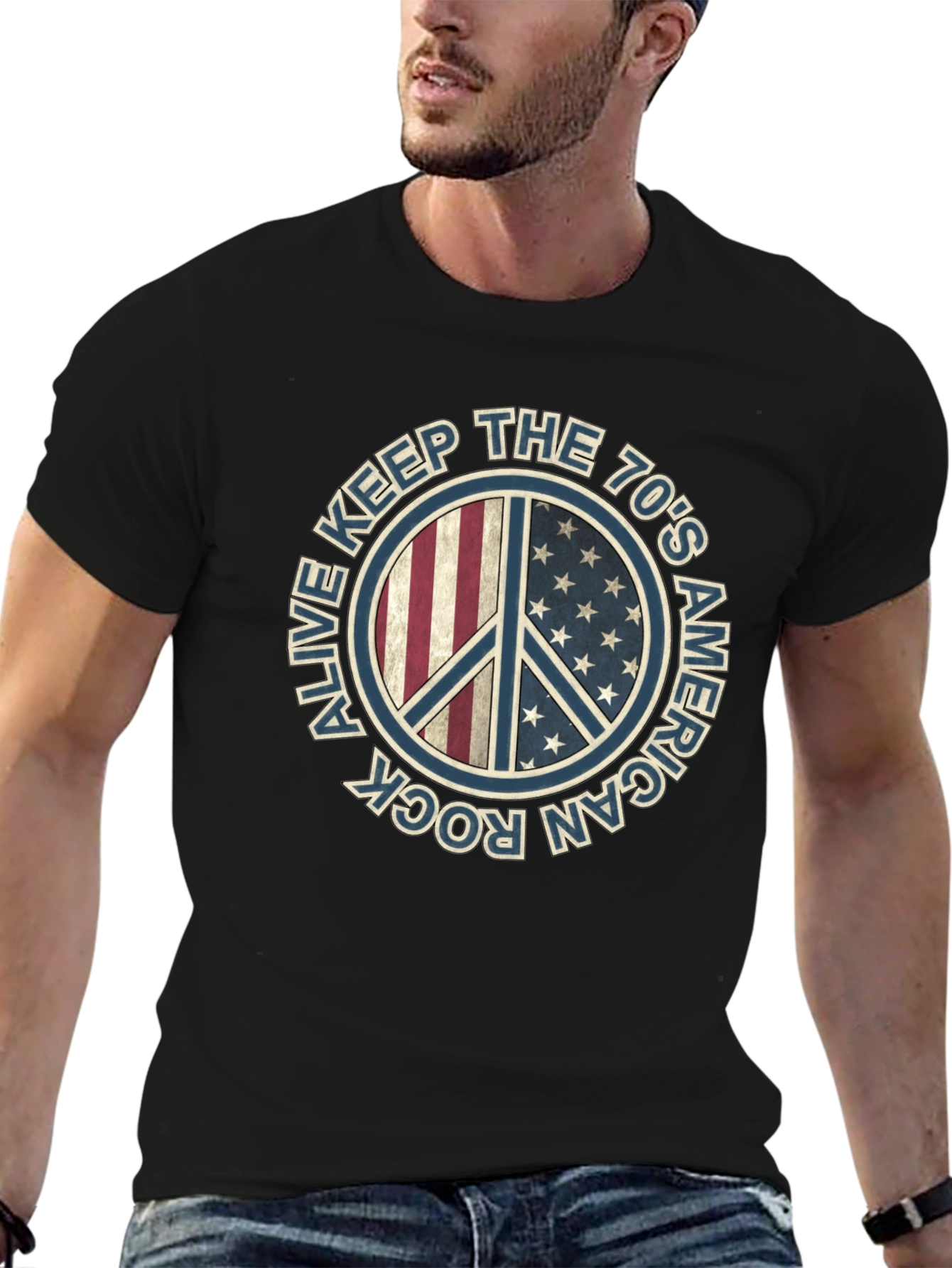 Keep The 70s Alive T-Shirt Peace Sign American Rock