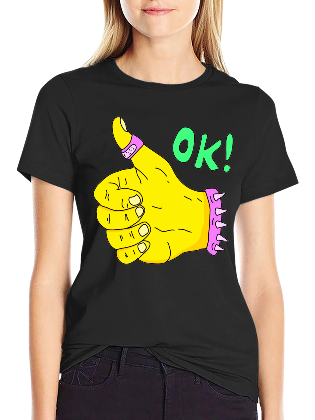 Thumbs Up OK! Graphic T-Shirt - Black