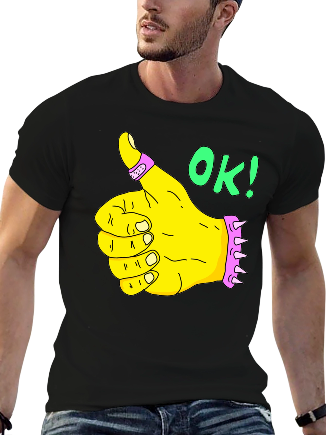 Thumbs Up OK! Graphic T-Shirt - Black