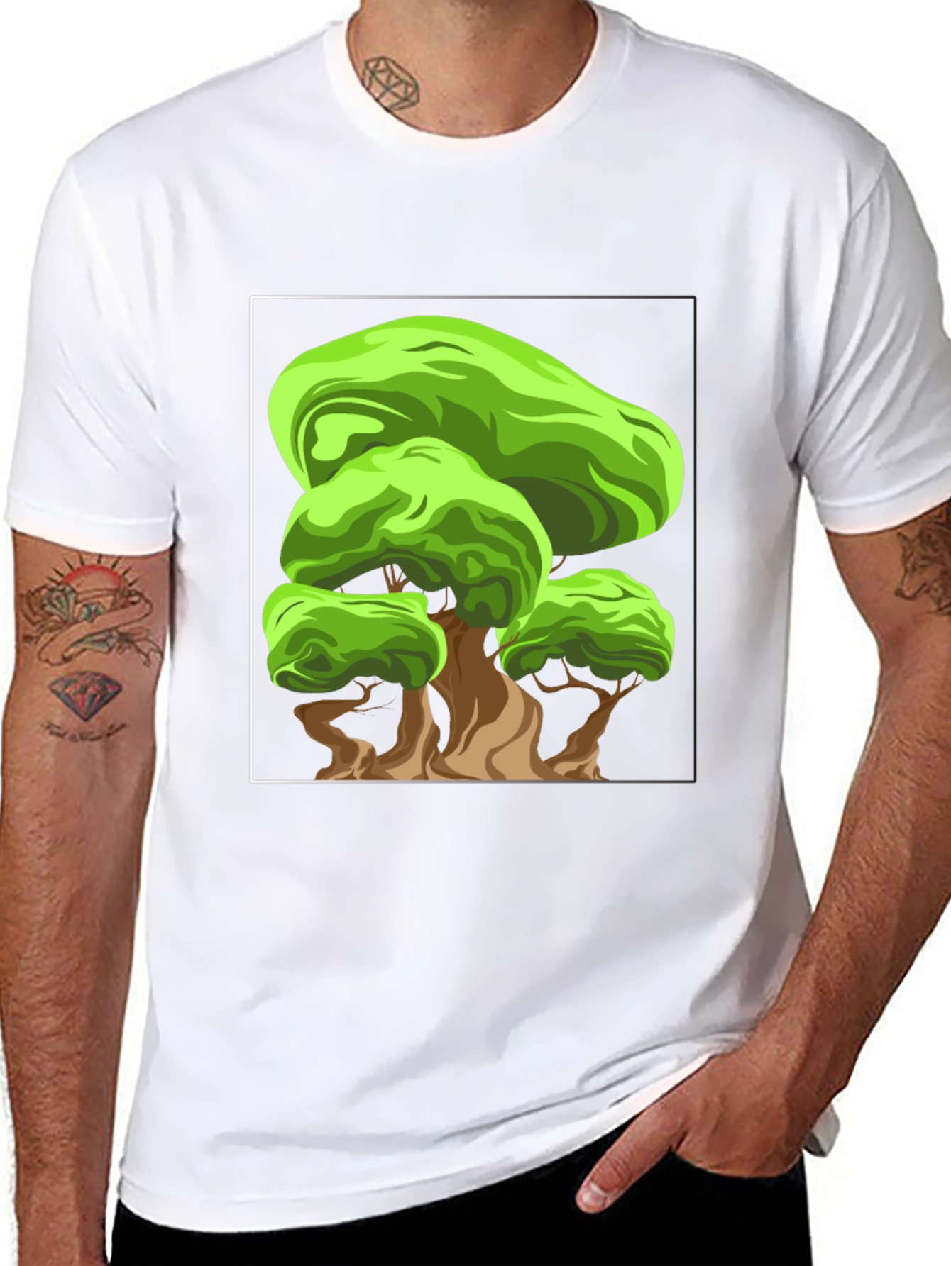 Cartoon Tree Graphic Black T-Shirt