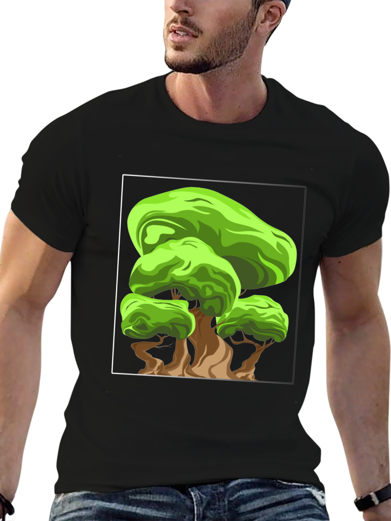 Cartoon Tree Graphic Black T-Shirt
