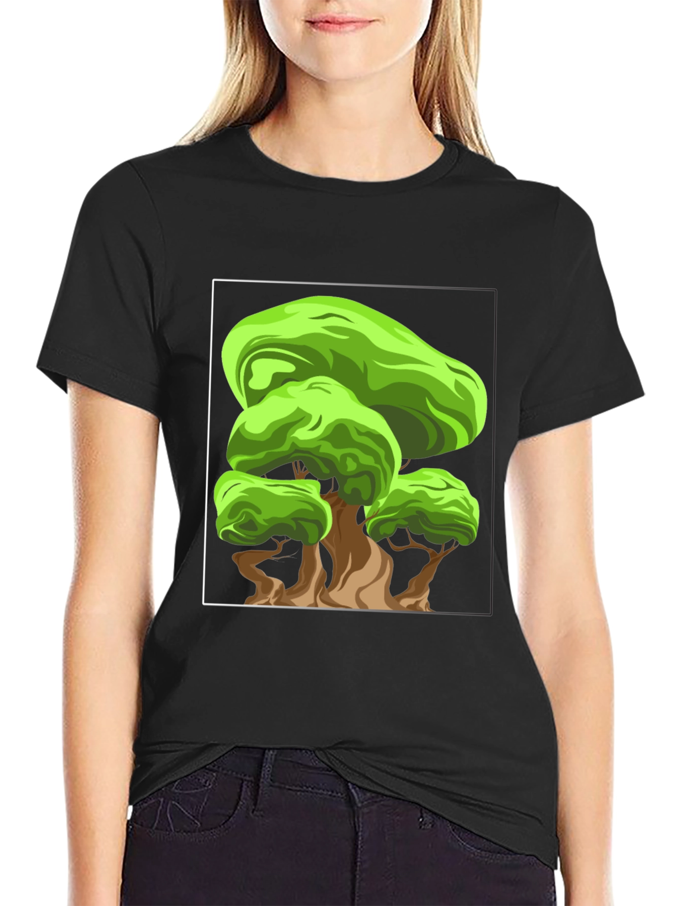 Cartoon Tree Graphic Black T-Shirt
