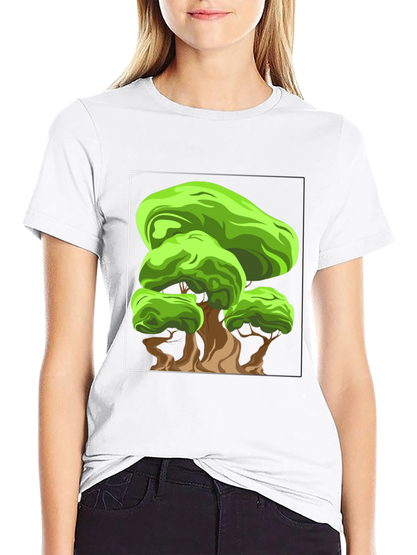 Cartoon Tree Graphic Black T-Shirt