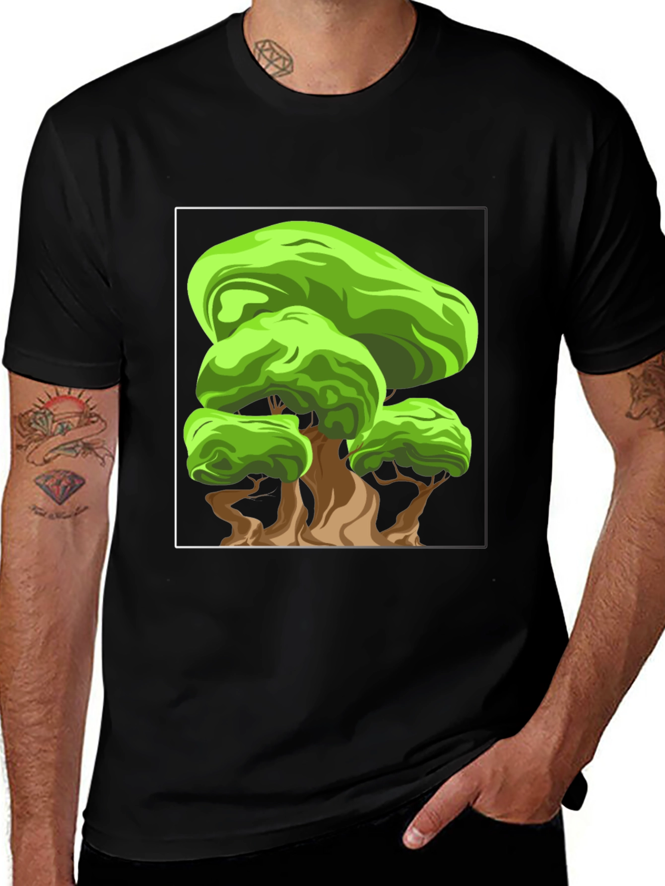 Cartoon Tree Graphic Black T-Shirt