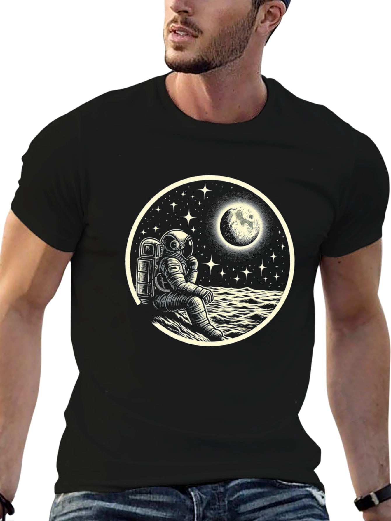 Astronaut Moonscape Black T-Shirt
