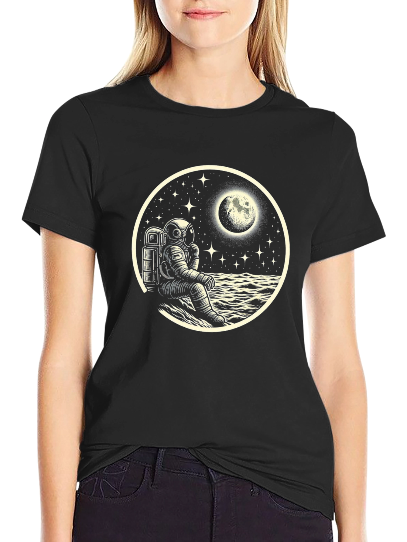 Astronaut Moonscape Black T-Shirt