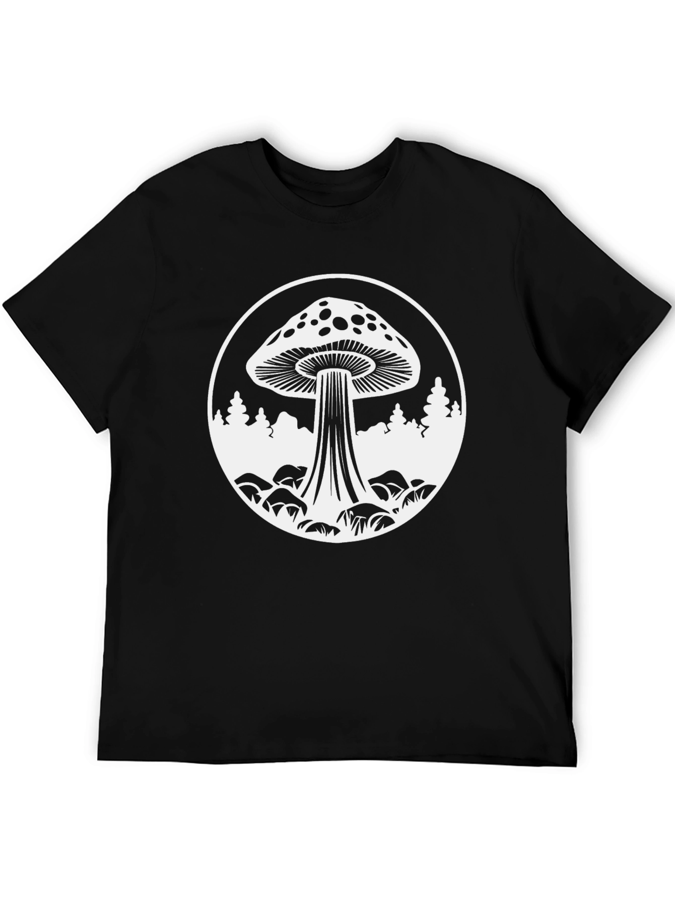 Mushroom Graphic Tee - Black Cotton Crew Neck T-Shirt