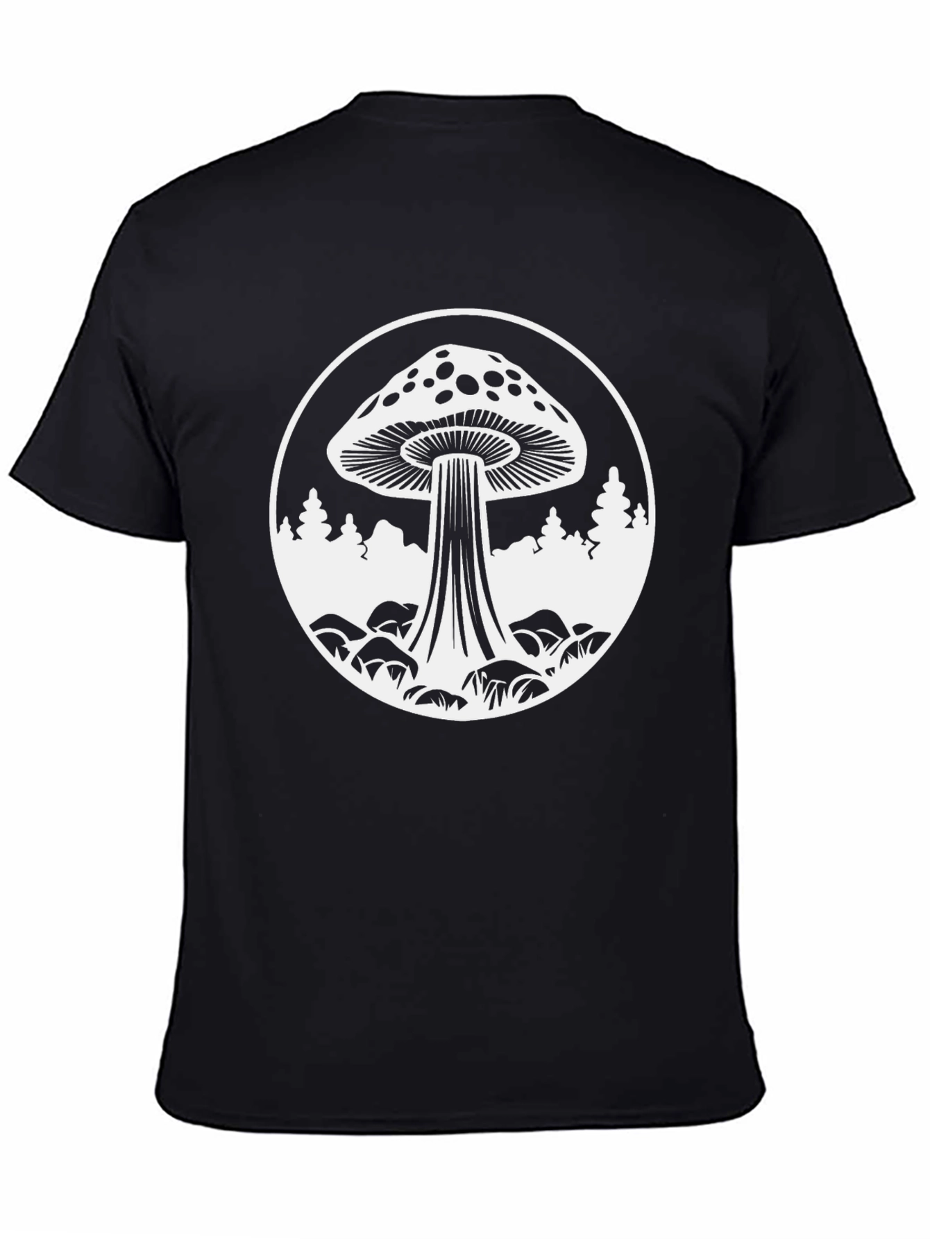 Mushroom Graphic Tee - Black Cotton Crew Neck T-Shirt