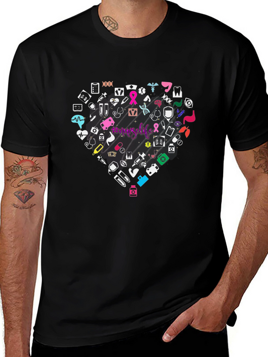 Nurse Life Graphic Tee - Heart Shaped Medical Icon Design