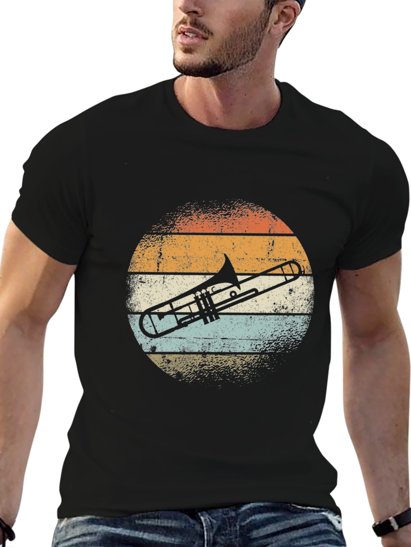 Retro Trombone Sunset T-Shirt - Musician Tee