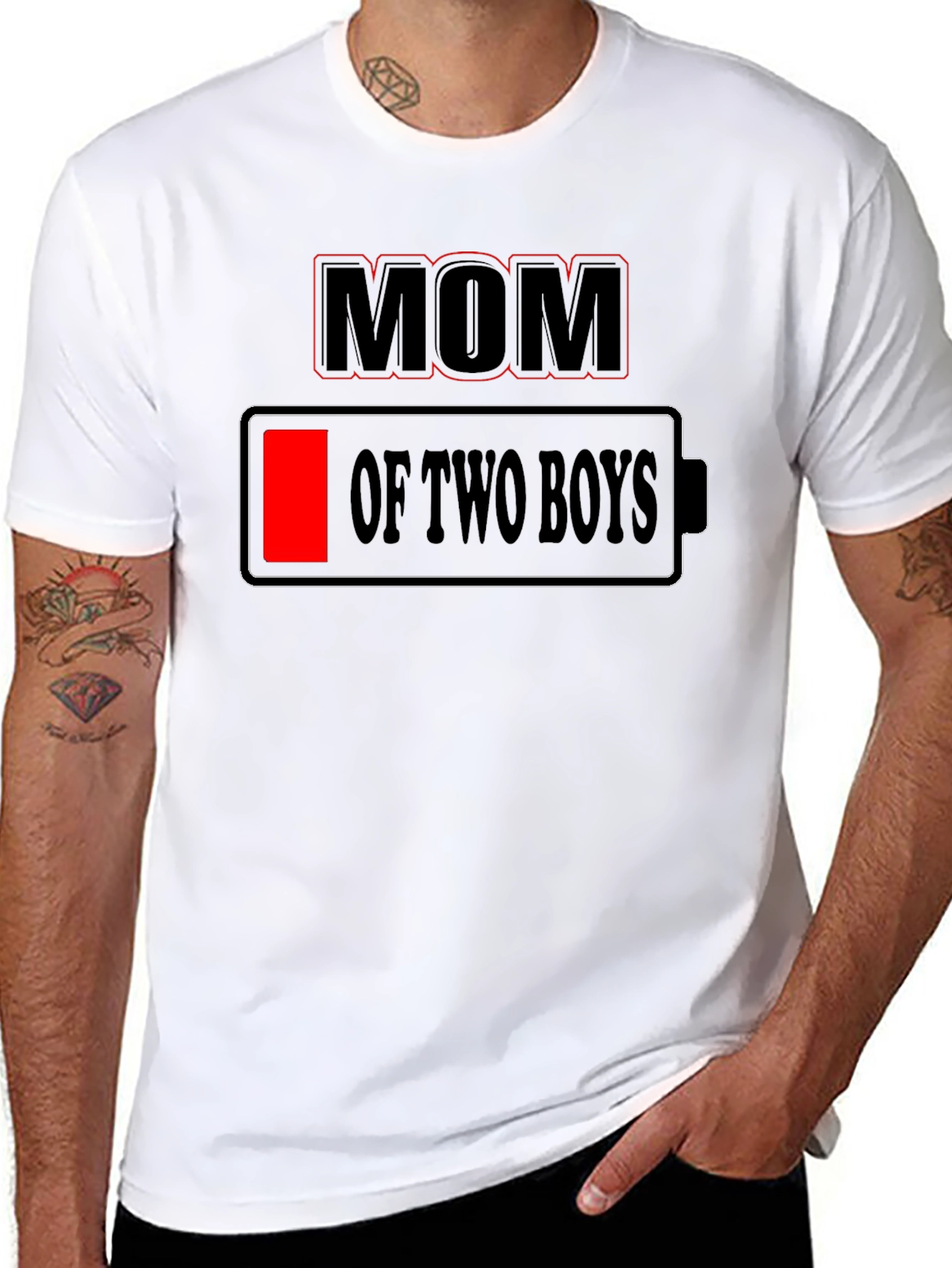 Mom of Two Boys Low Battery Graphic Tee